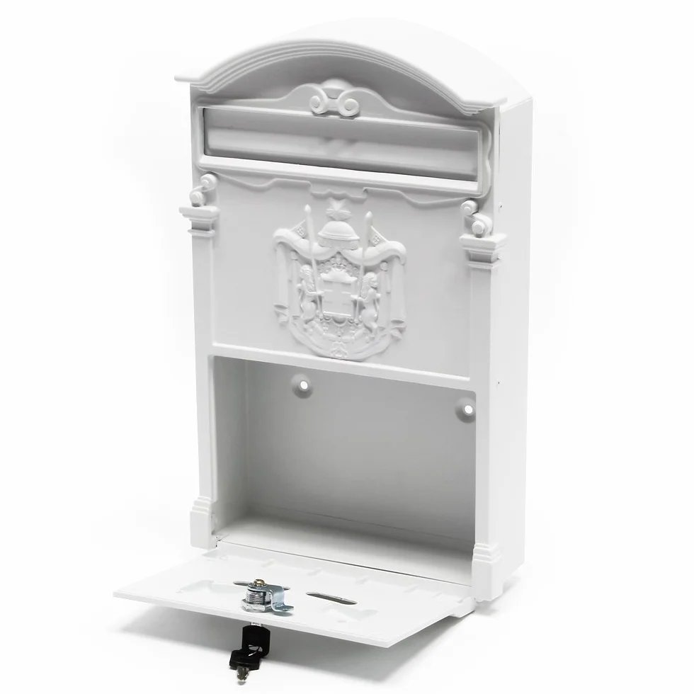 Wiltec Buzón de diseño Antiguo 260 x 90 x 400 mm Blanco buzón de Pared de Acero con Cerradura, Placa de identificación y Ranuras de visualización