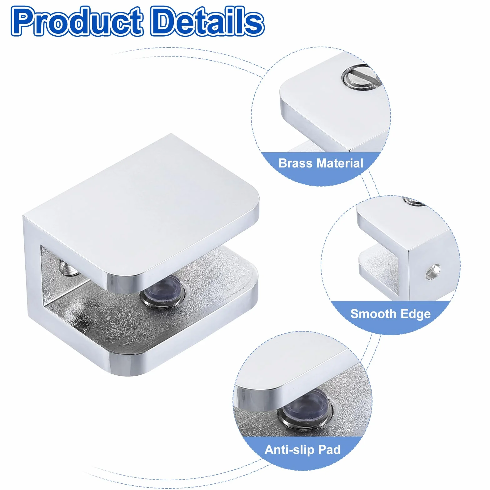 QUARKZMAN 8Pcs Soporte Para Estante De Vidrio, Soporte Para Estante De Vidrio Ajustable De Latón Sólido, Para Estante De Vidrio De Pared Clip Para Vidrio De 8-10mm (0.31"-0.39"), Plata