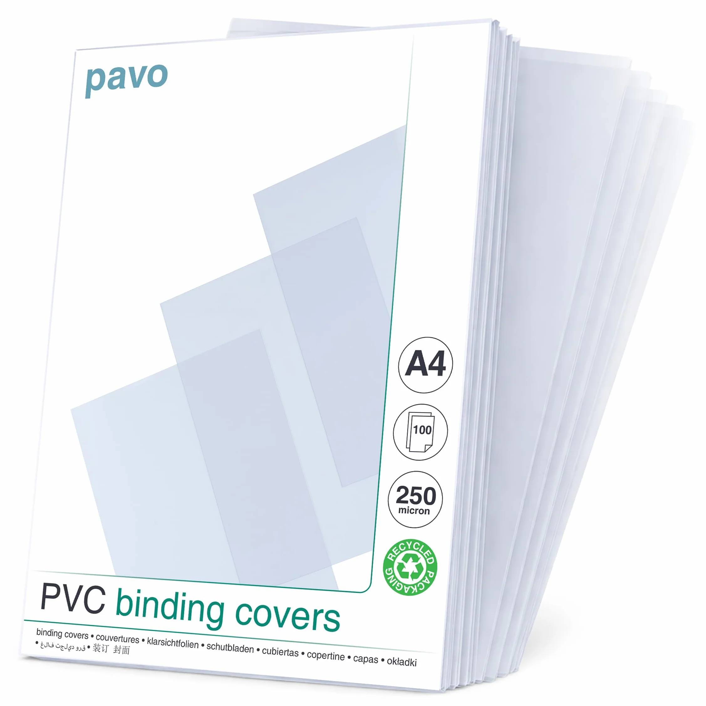 Pavo - A4 Portadas para encuadernar de PVC transparente, 250 micras, pack de 100