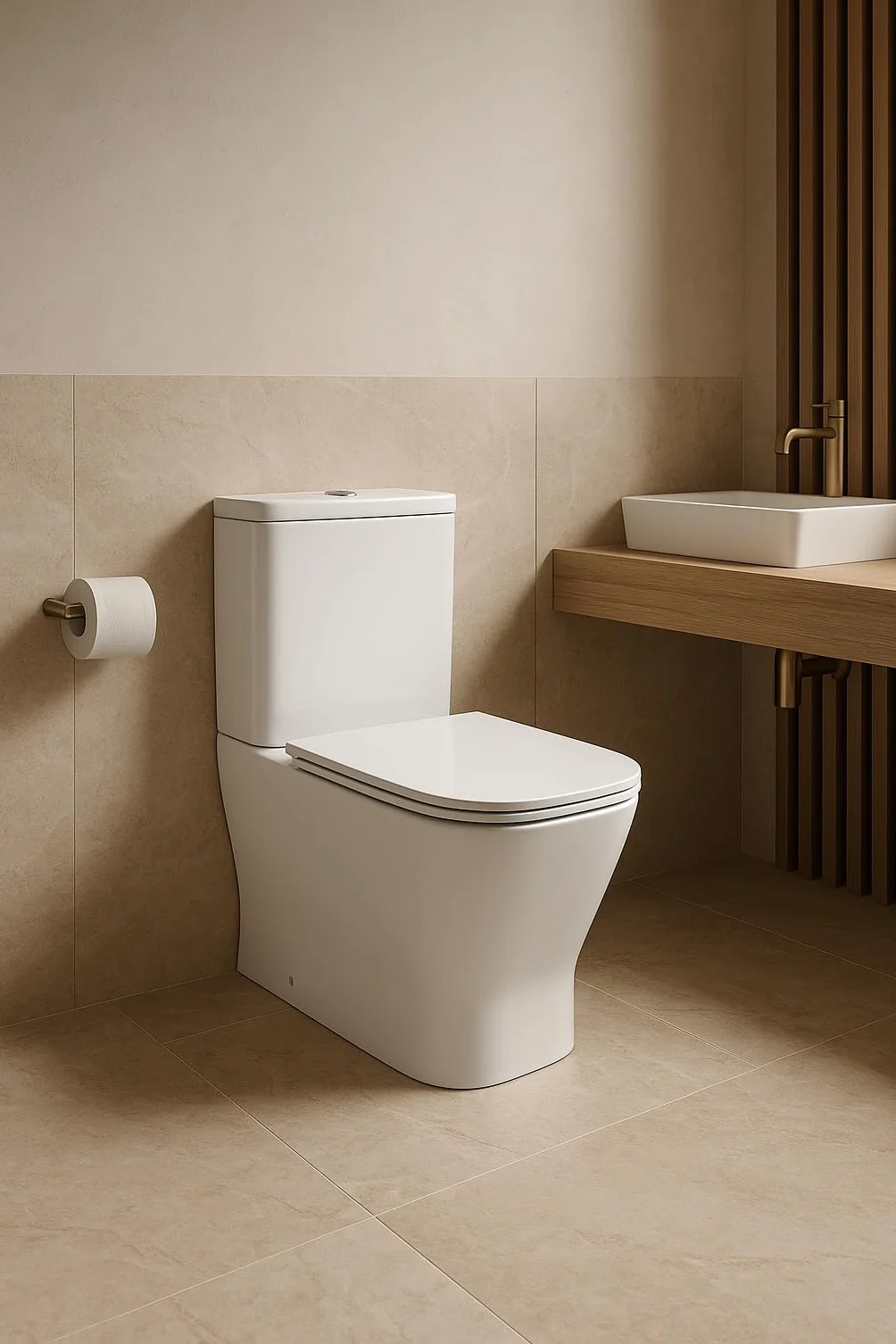 Novo bath - Inodoro Compacto Rimless Serie Mónaco – Estilo Tipo The Gap, Doble Descarga 3/6L, Salida Dual, Asiento UF Soft Close, Cisterna Incluida, Esmalte Antibacterias, Pegado a Pared
