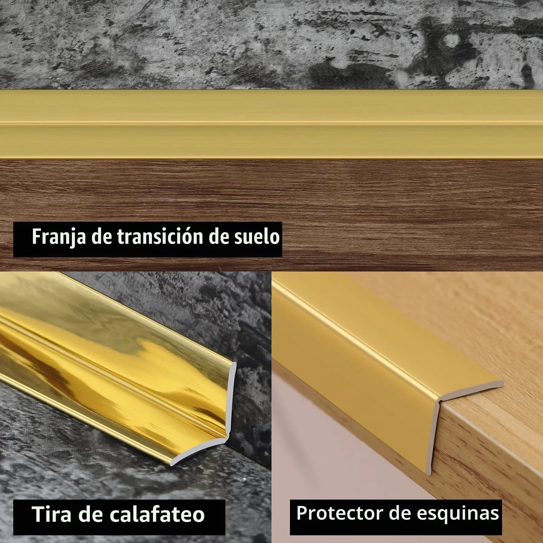 Trimold Brillante Dorado Moldura Multifuncional para Pared 5m x 2cm