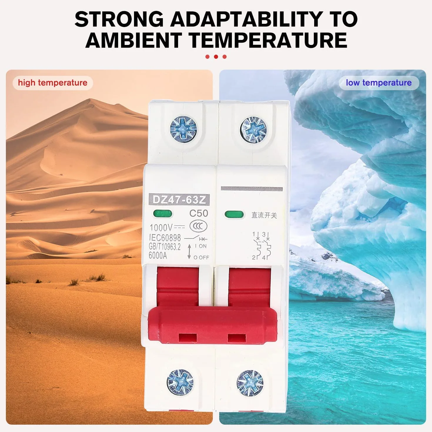 4 Uds DC 1000V Disyuntor, 20A 2P Interruptor Automático Miniatura, Montaje Carril DIN de 35mm de Disyuntores Protección Contra Sobrecargas Interruptor Aire Seguridad para Iluminación