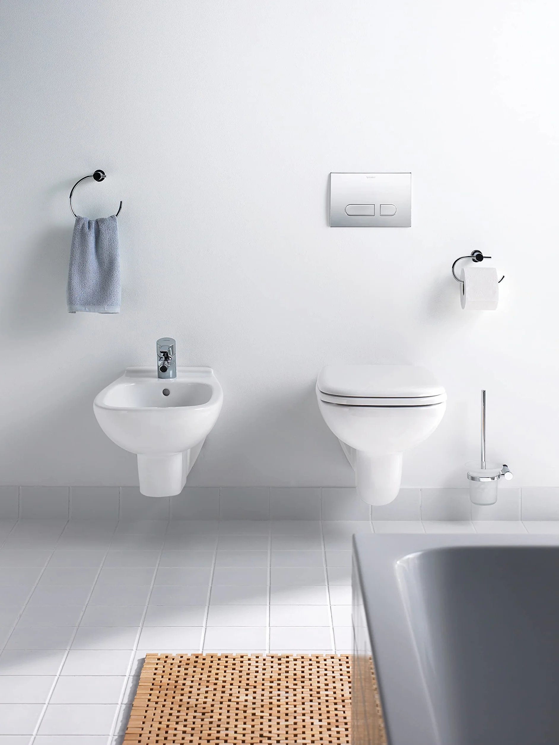 Duravit D-Code tapa WC, asiento de inodoro de urea duroplast, tapadera wc con bisagras de acero inoxidable, tapa de wc en forma de D, tapa de inodoro blanco