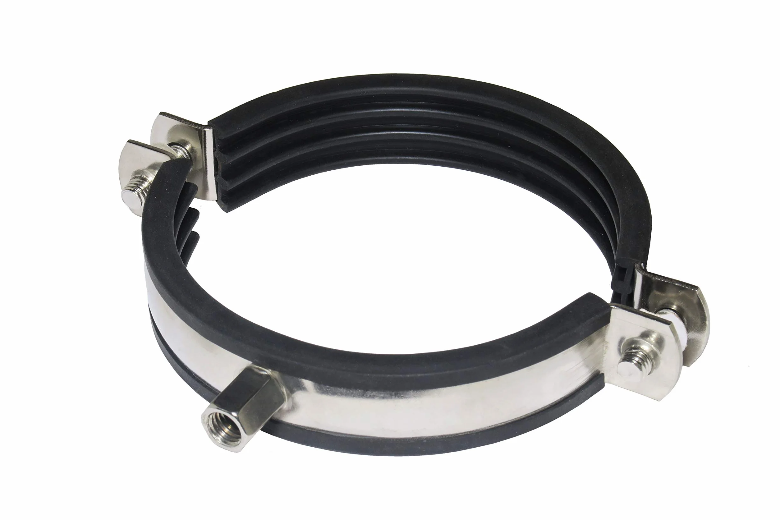rohrfix-24 Abrazadera de tubo de acero inoxidable V4A con inserto de goma 50-56 mm, rango de sujeción 50-56 mm, rosca de conexión con tuerca combinada M8/M10