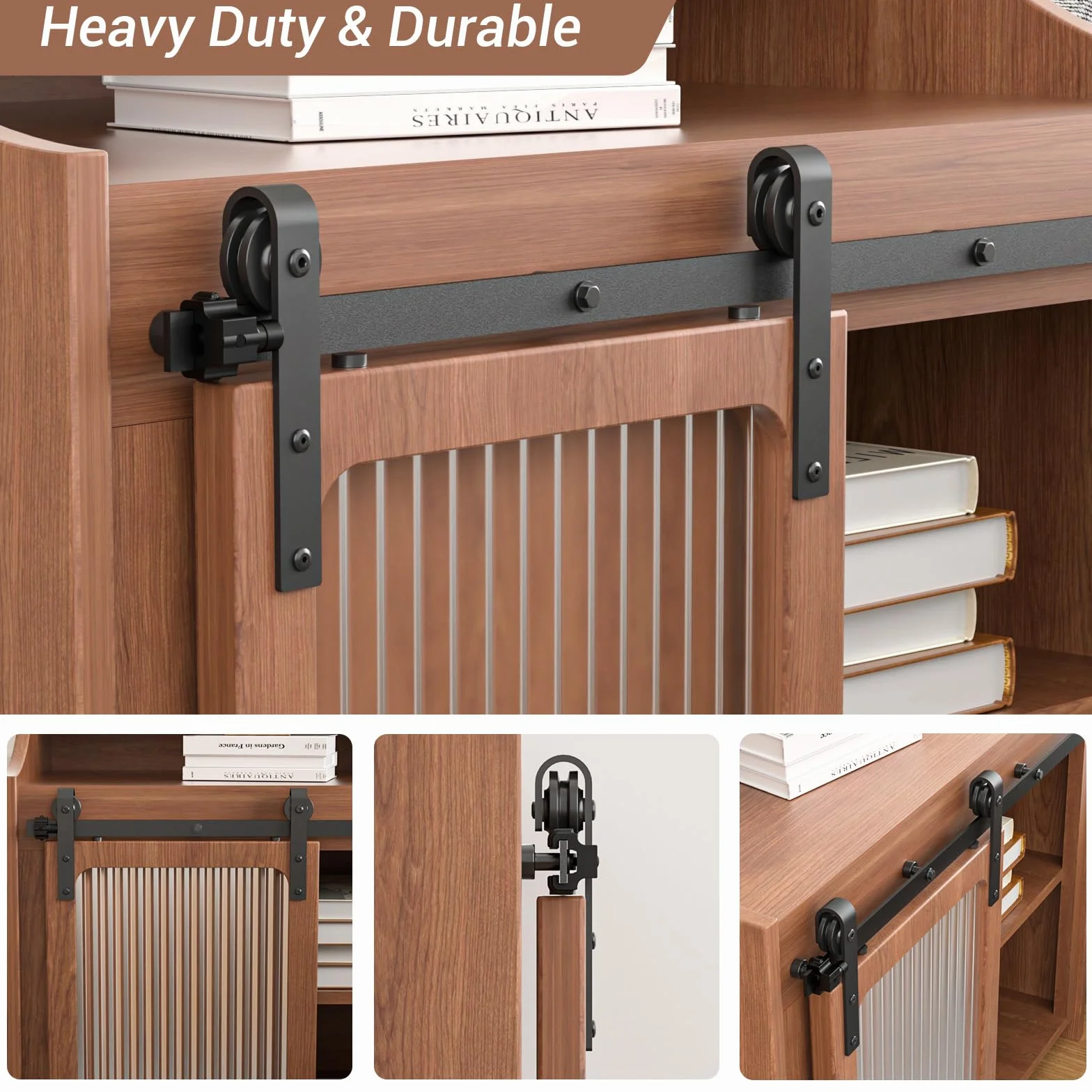 5FT/153cm Mini Herraje para Puerta Corredera Kit para Soportes de TV de una sola Puerta, Armario Pequeño (Sin Puerta de Gabinete)