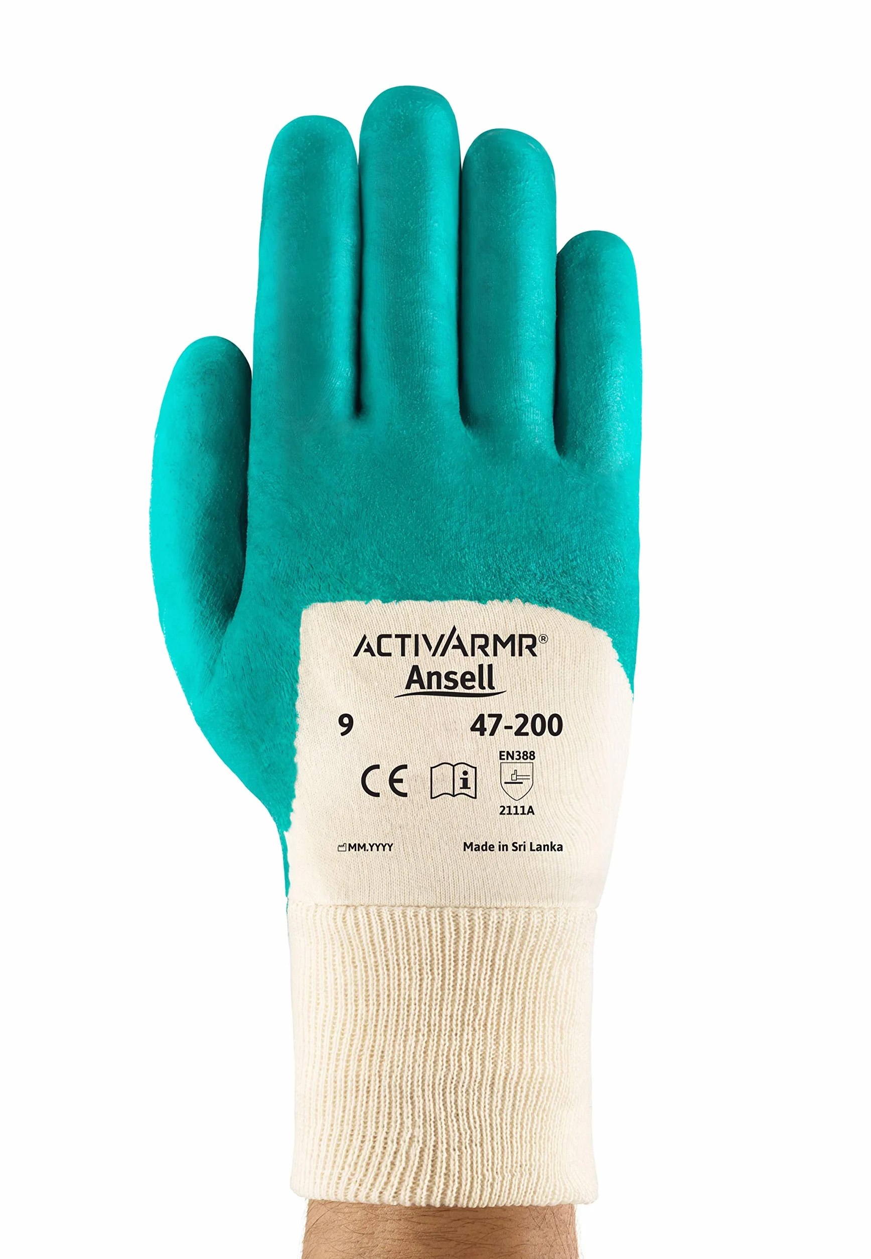 Ansell ActivArmr 47-200 Guantes de Trabajo, Extra-Resistente para Trabajos Pesadas, Resistencia a Cortes y Aceite, Revestimiento de Nitrilo sin Silicona, Talla S (12 Pares)