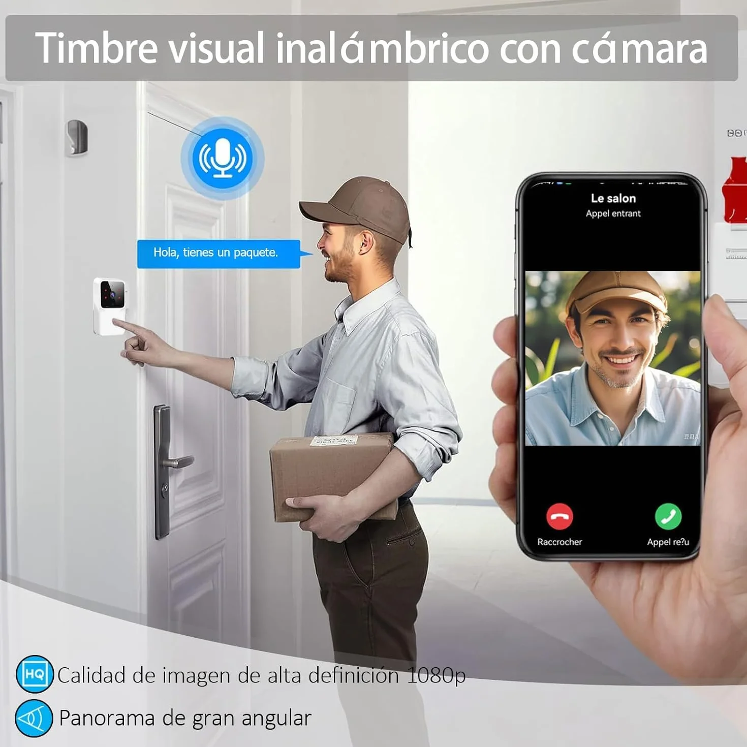 Videoportero Inalámbrico HD1080P Visión Nocturna IP66 Intercomunicación WiFi Control por App