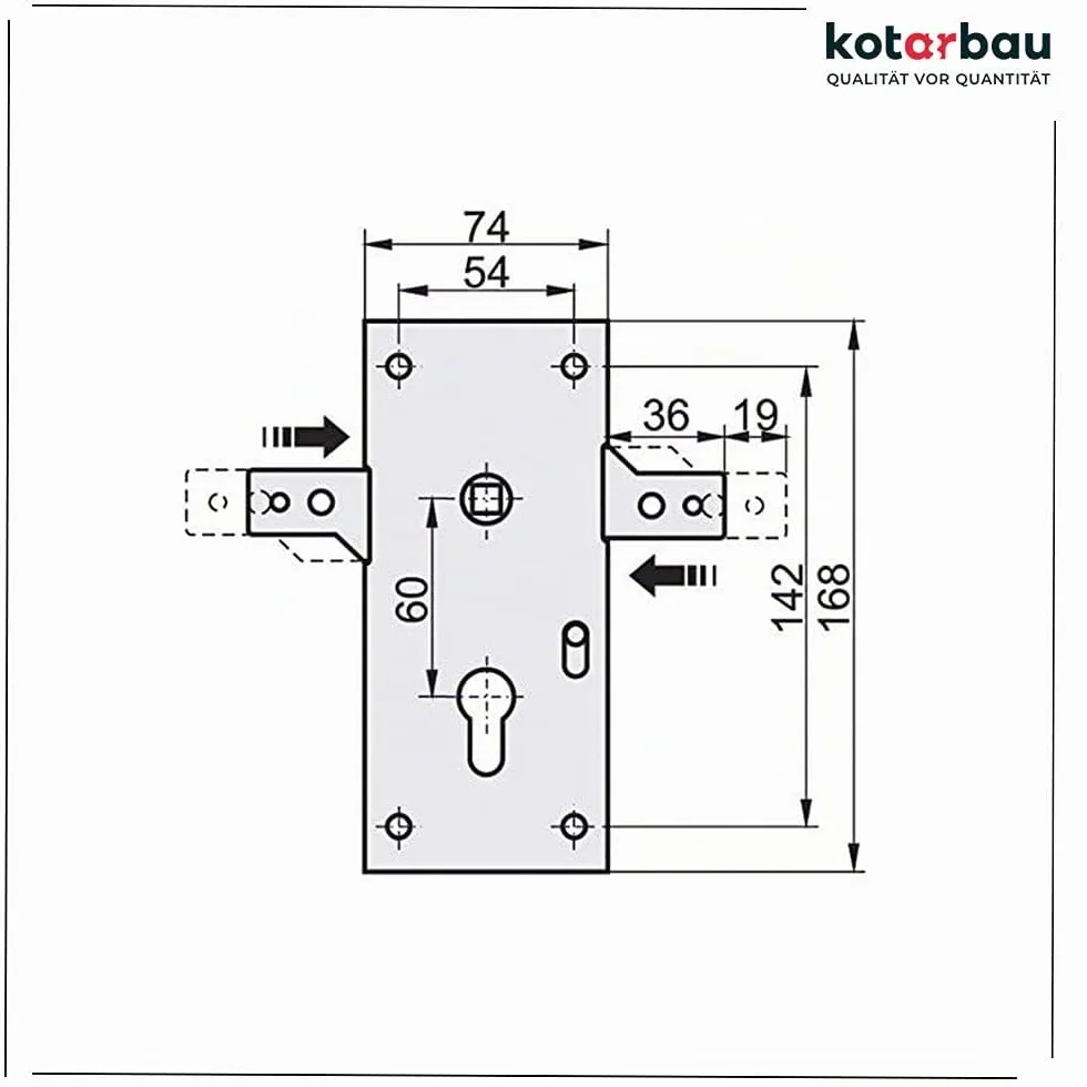 KOTARBAU® Cerradura para puertas de garaje batientes, puertas de entrada a almacenes, rejas, Cerradura de embutir, Cerradura para puertas y portones 60 mm, Cerradura para portones y puertas de acceso