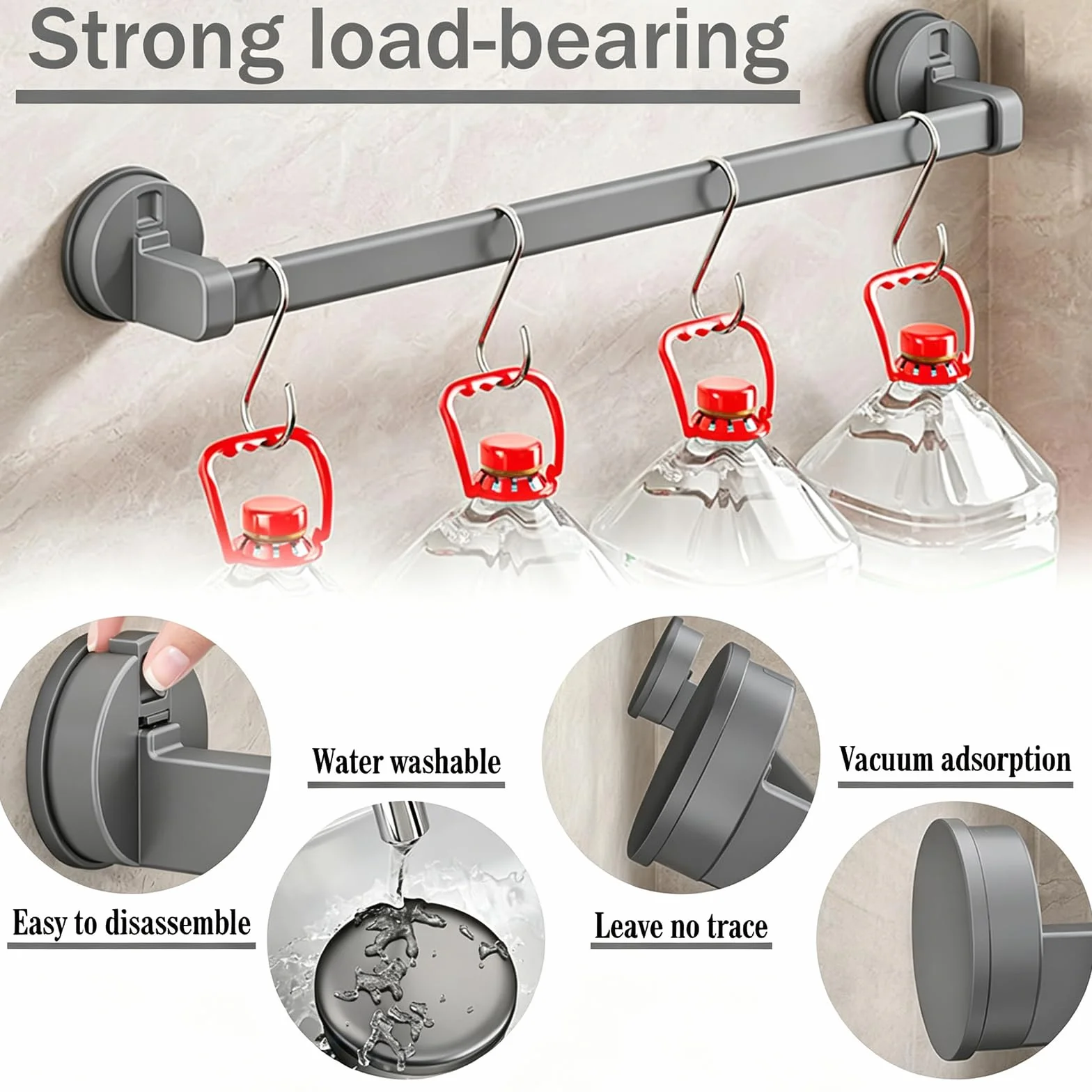 Toallero Ventosa, Toalleros de Baño Sin Taladro, Colgador Toalla Baño, Toallero Ducha, Toallero de Mano Extraíble y Resistente para Baño, Puerta, Ducha y Accesorios de Cocina