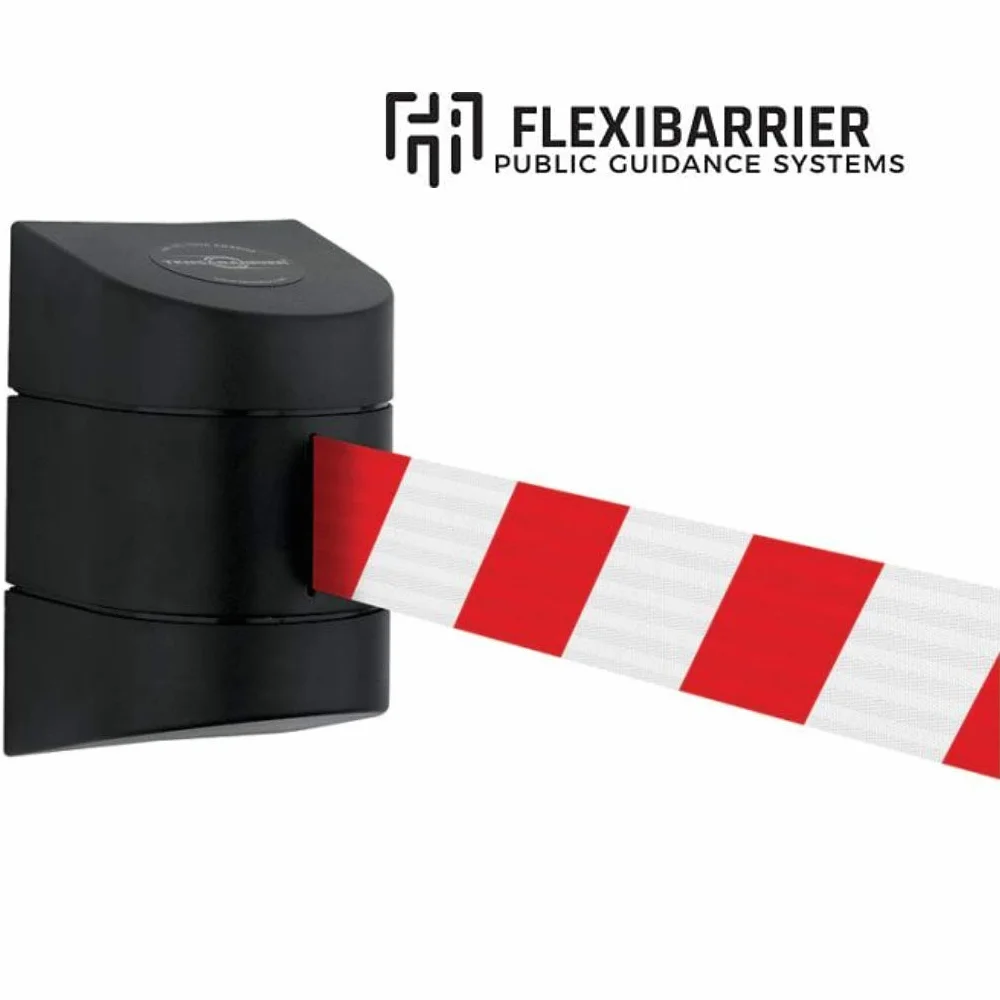 Cinta de barrera retráctil de 4,5 m con carcasa de pared de plástico ABS, función de bloqueo automático retráctil, barrera de seguridad para control de multitudes (rojo/blanco)