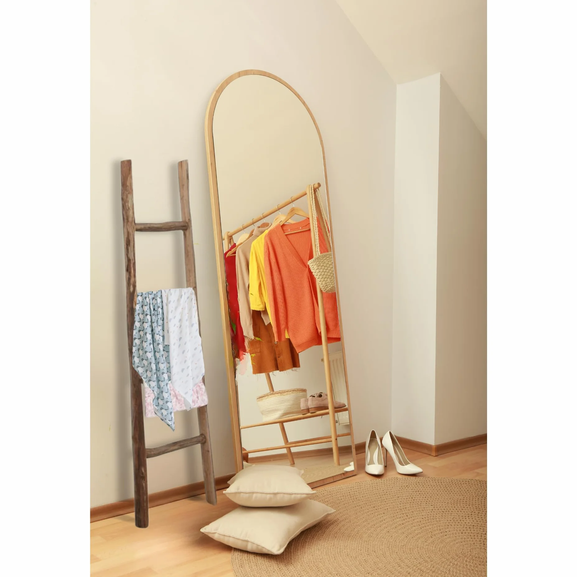 Biscottini Toalleros de baño sin Taladro 155x6x42 cm - Escalera Madera para Dormitorio - Toalleros de baño de pie - Perchero de pie