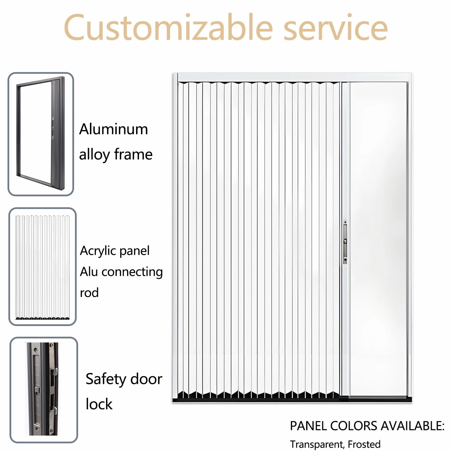 Puerta Corredera Plegable, Puerta Acordeón Interior Transparente sin Taladrar con Cerradura, Marco de Aluminio y Panel Acrílico, Separador de Ambientes para Baño Cocina Armario Patio