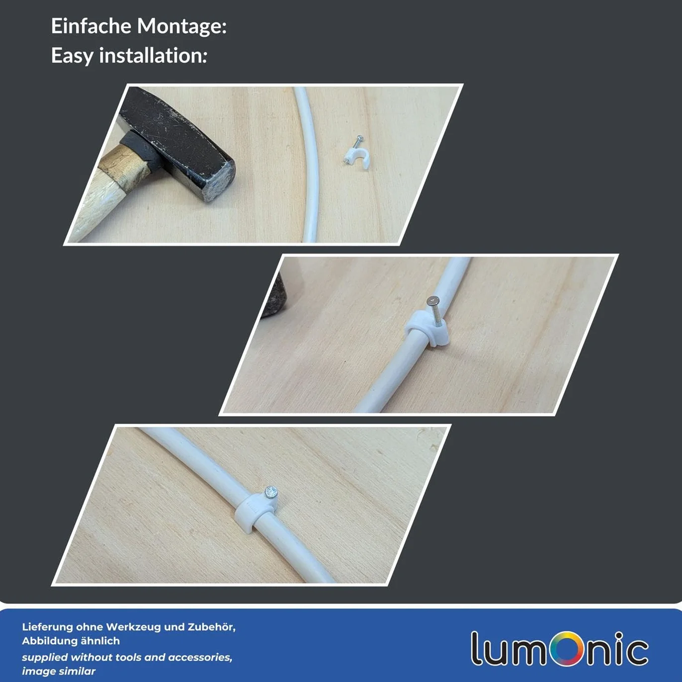 Lumonic 100x abrazadera de clavo 7mm para cable blanco - abrazadera de cable con clavo 18mm p.ej. para montaje en pared - abrazaderas de cable diferentes tamaños 4-14mm