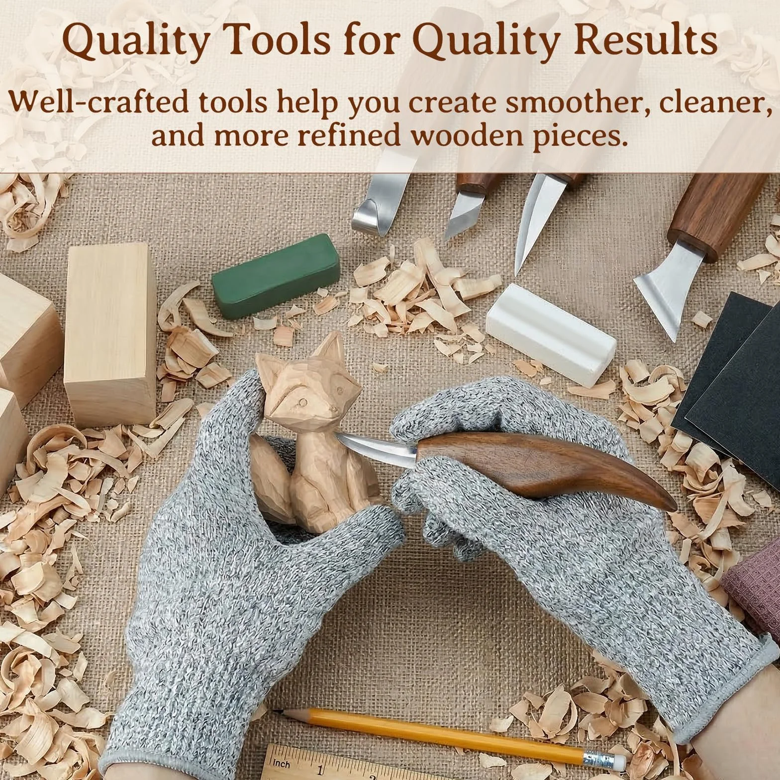PUYUKO Kit de Tallado en Madera 26 Piezas con 5 Cuchillos, 8 Bloques de Tilo, Cuero de Afilar y Bolsa