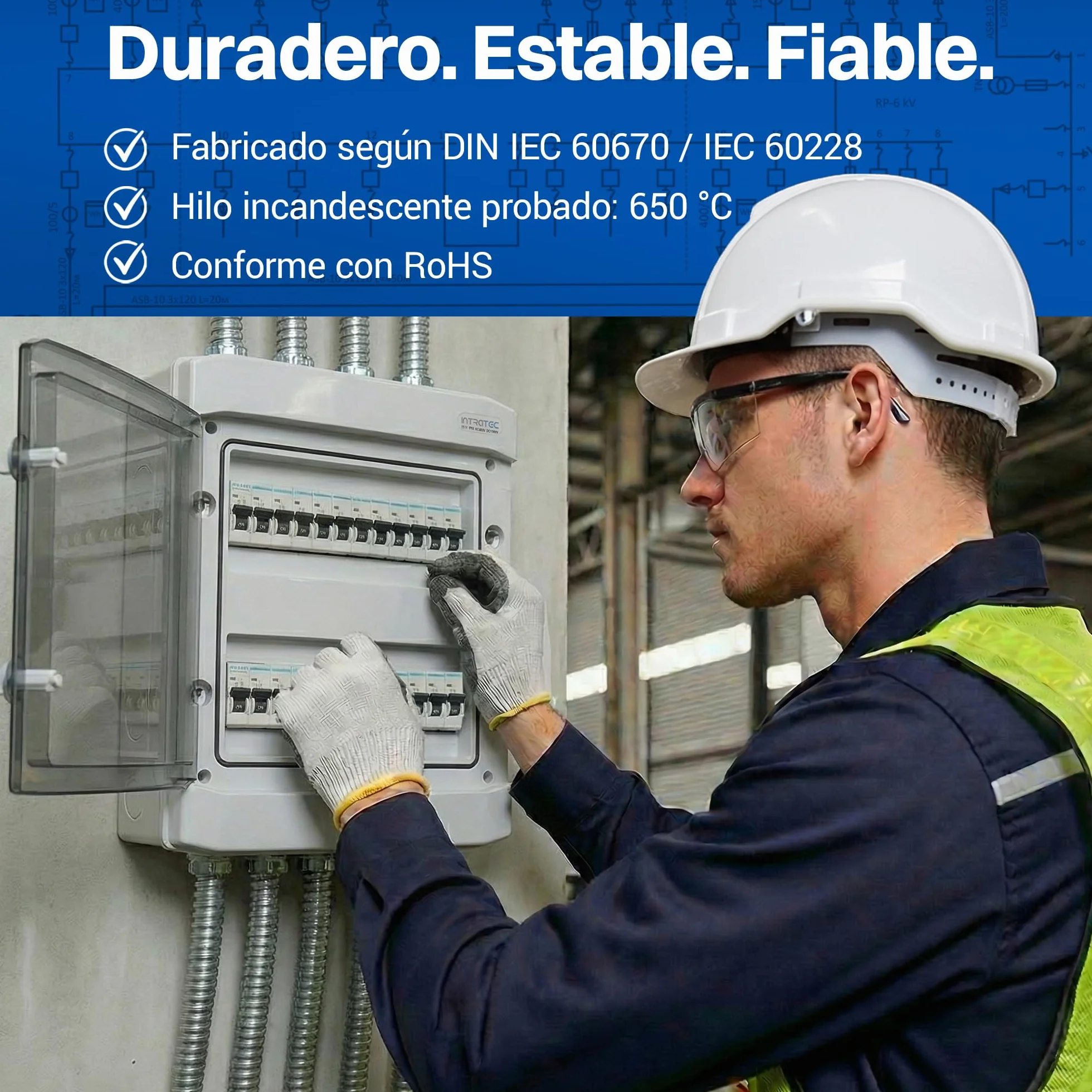 Intratec Caja de Distribución Superficie 2 Fila IP65 – Cuadro Eléctrico para 24 Módulos DIN – Caja de Subdistribución Estanca para Exterior Garaje Sótano Jardín – 400VAC 1500VDC, 318 x 384 x 144 mm