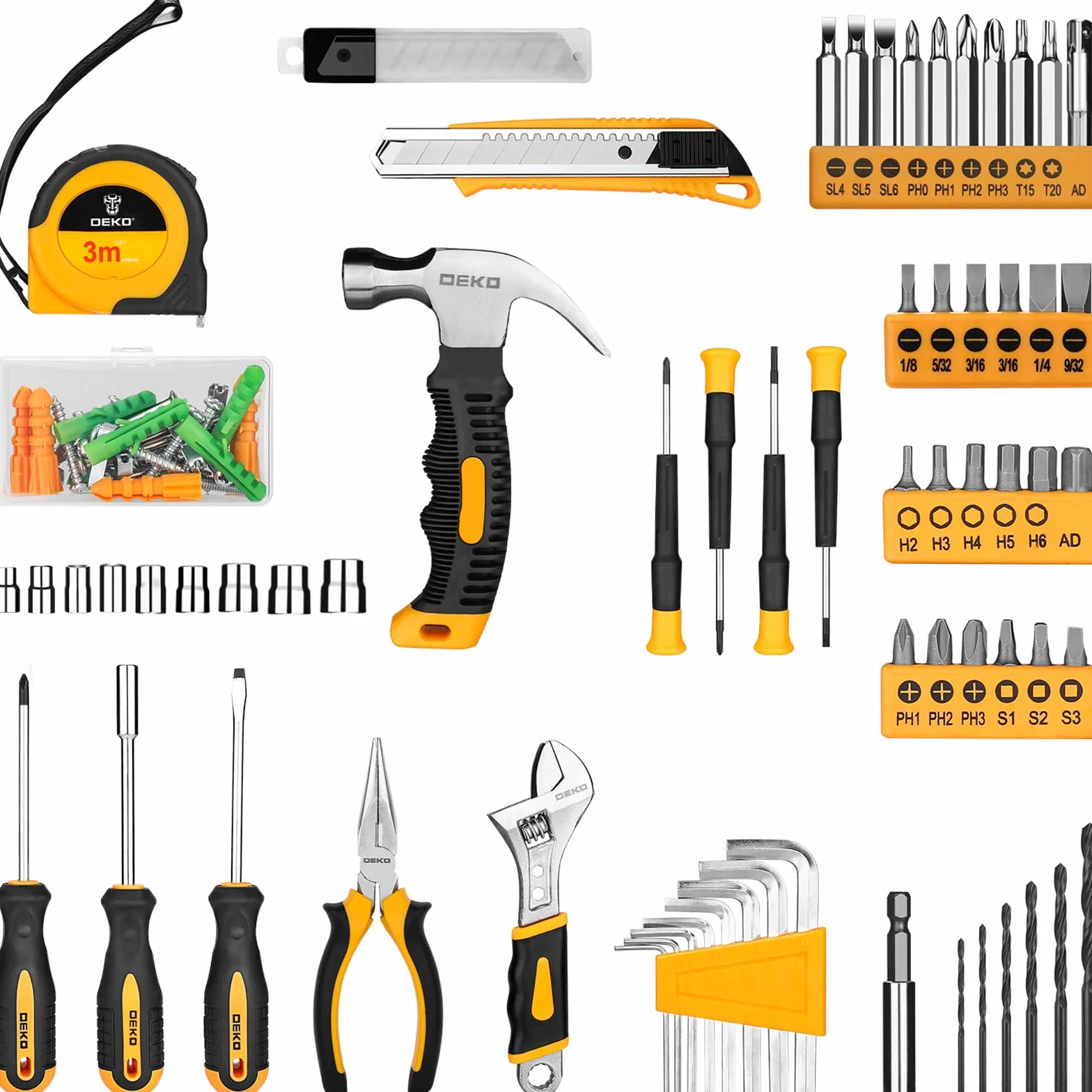 DEKO Maletin de Herramientas 126 Piezas con Destornillador Electrico Taladro 8V Gris