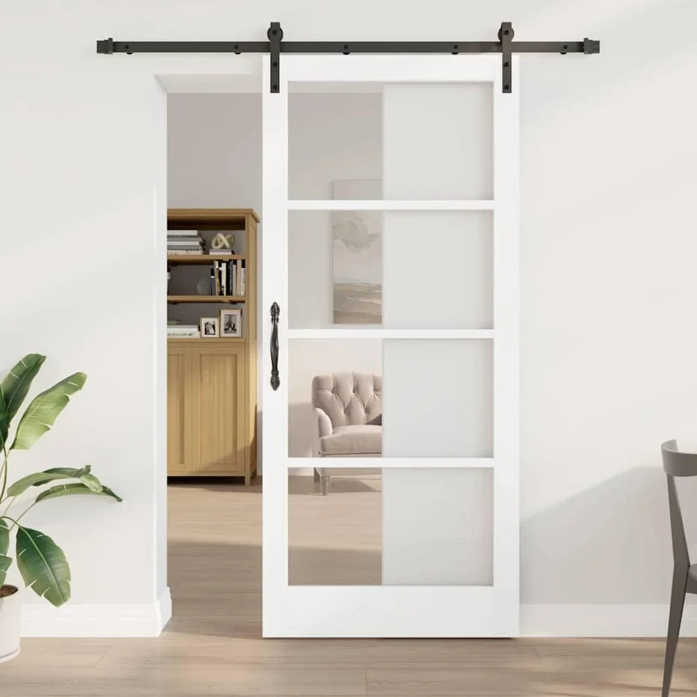 vidaXL Puerta Corredera ORKDAL y Negro 93 x 211 cm, Sala de Estar, Puerta corredera Moderna, Madera de Pino Duradera, Vidrio, Divisor Elegante, diseño contemporáneo