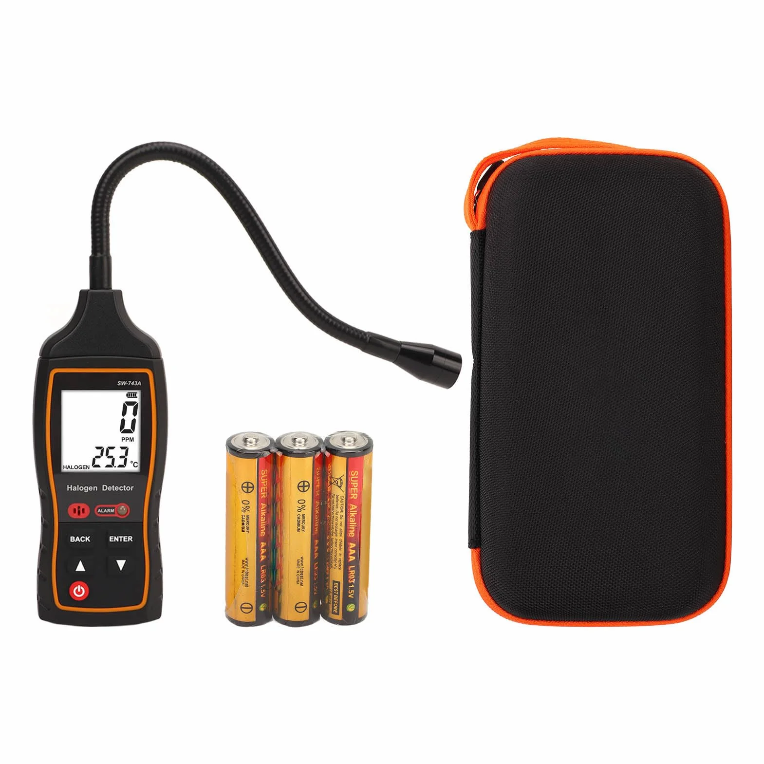 Jeffergarden Detector de Gas Halógeno Detector de Gas Refrigerante ABS 0 a 1000 PPM con Sonda Flexible de 26 Cm LCD y Sensibilidad Ajustable para HVAC AC Refrigeración Extinción de Incendios