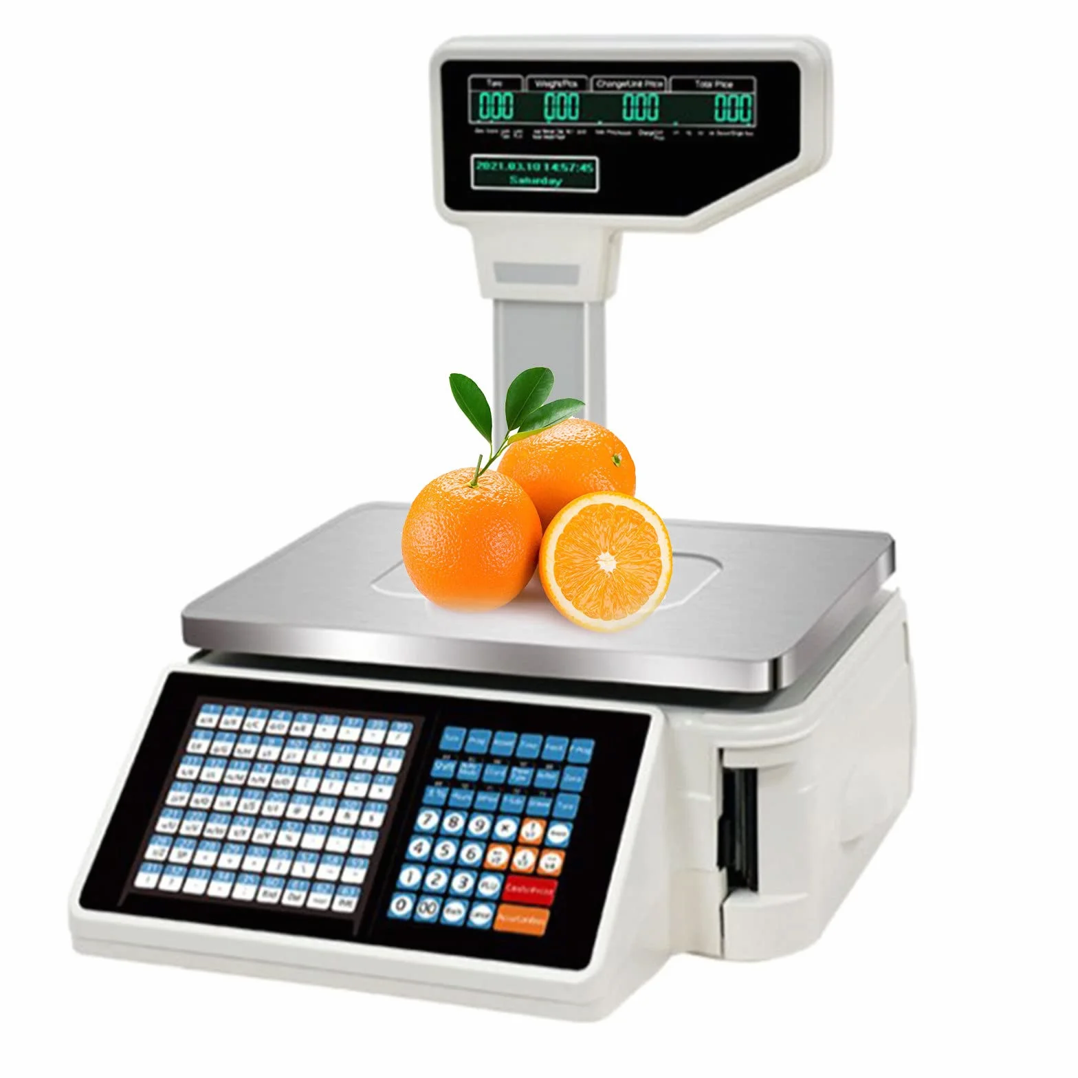 Bascula de Comercio Digital Electronica, 30KG Balanza Comercial para Pesar Fruta, Verdura Peso, Pantalla LCD Digital de Doble Cara, Impresión de Adhesivo y Recibo Térmico - Español WiFi