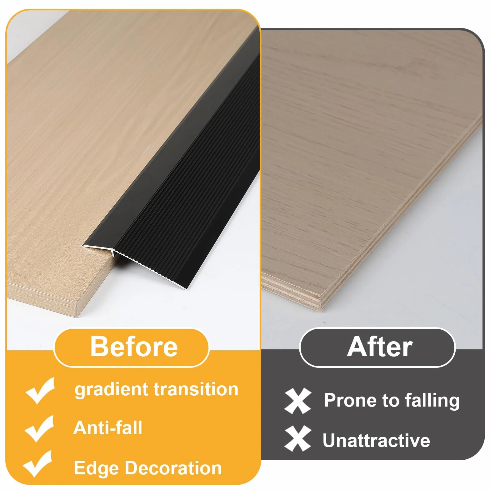 EXLECO 2Pcs Perfil de Transición para Suelo Desnivel Tira de Transición de Piso 90 * 10cm Perfil de Unión para Suelos Aluminio Tira Puerta Transición Negro Banda Transición para Umbral Puerta 8-40mm