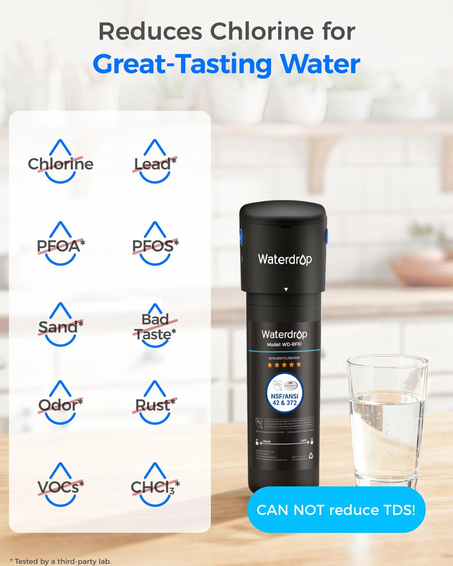 Waterdrop 10UB Sistema de Filtro de Agua para Debajo con Grifo Dedicado, 11000 Galones Filtro de Cocina Alta Capacidad, Certificado NSF/ANSI 42, Reduce el 99,99% de Plomo, Cloro, Mal Sabor