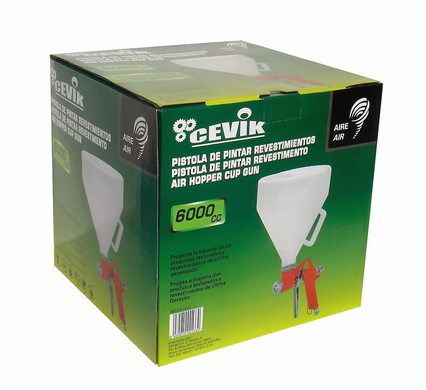 Cevik - CA-1805 - Pistola de Pintura para Gotelé - Sistema por Gravedad - Capacidad 6L - Uso Doméstico y Profesional - Cuerpo de Aluminio