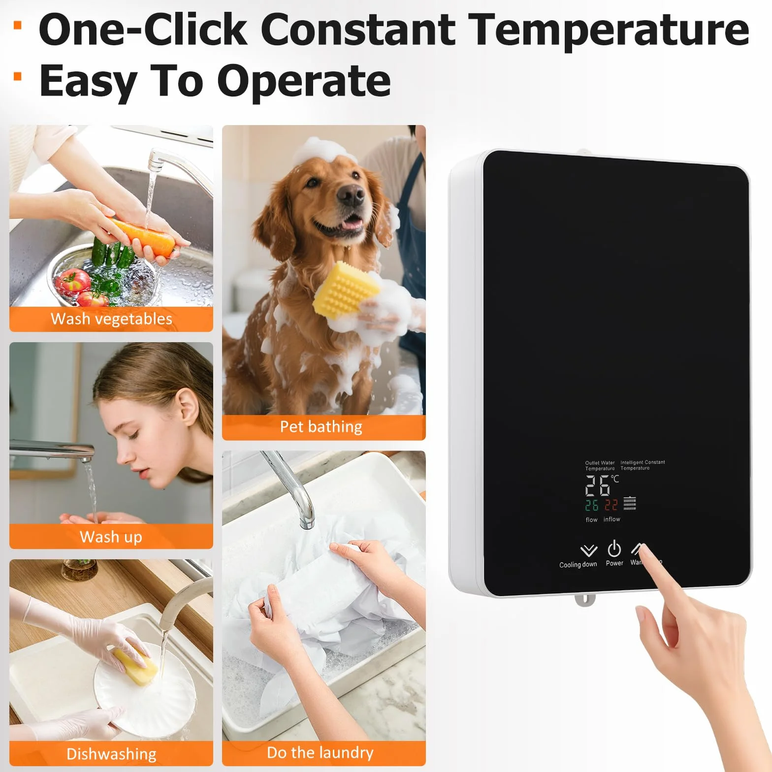 Calentador instantáneo de 5500 W, 230 V para ducha y cocina | Mini calentador de agua eléctrico con pantalla LED de temperatura y cabezal de ducha | Protección contra salpicaduras IPX4 para baño