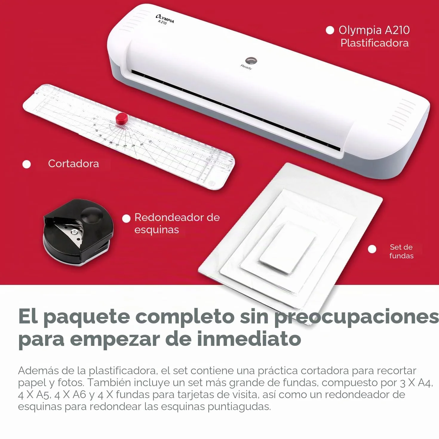 Olympia A210 Plastificadora 4 en 1 A4 | Juego de Laminación A4 | Laminadora | Calefacción Rápida | Laminadora, Cortadora de Papel y Redondeadora de Esquinas | Ideal para Oficina, Escuela y Hogar |