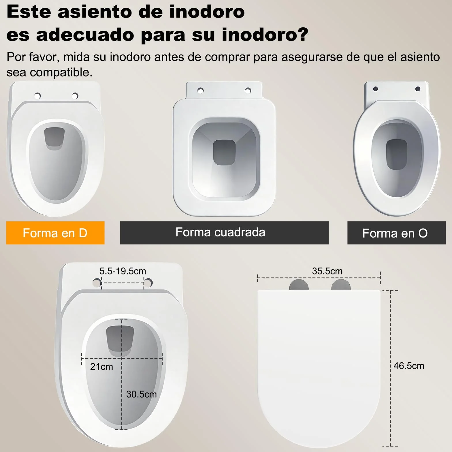 SURFOU Asiento de Inodoro Universal en Forma de D, Duroplast, Cierre Suave, 200 kg, Desmontaje Rápido