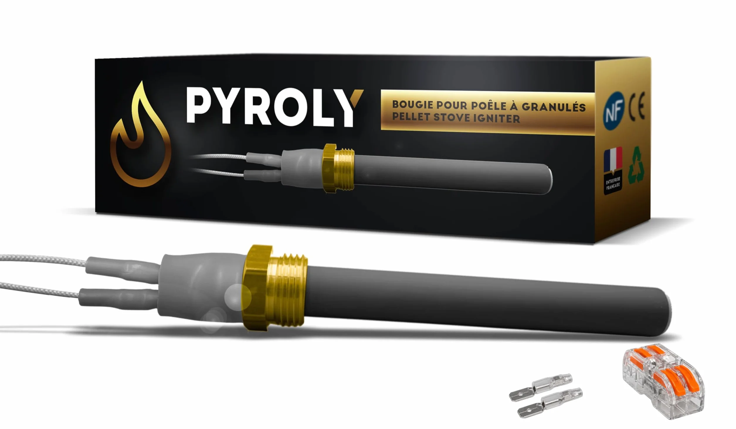 Bujía de cerámica de encendido para estufa de pellets compatible con JOLLY MEC/SKIA/EXTRAFLAME/BESTOVE/DEVILLE/HAAS+SOHN - Tuerca 3/8-300W - Alta calidad con conectores