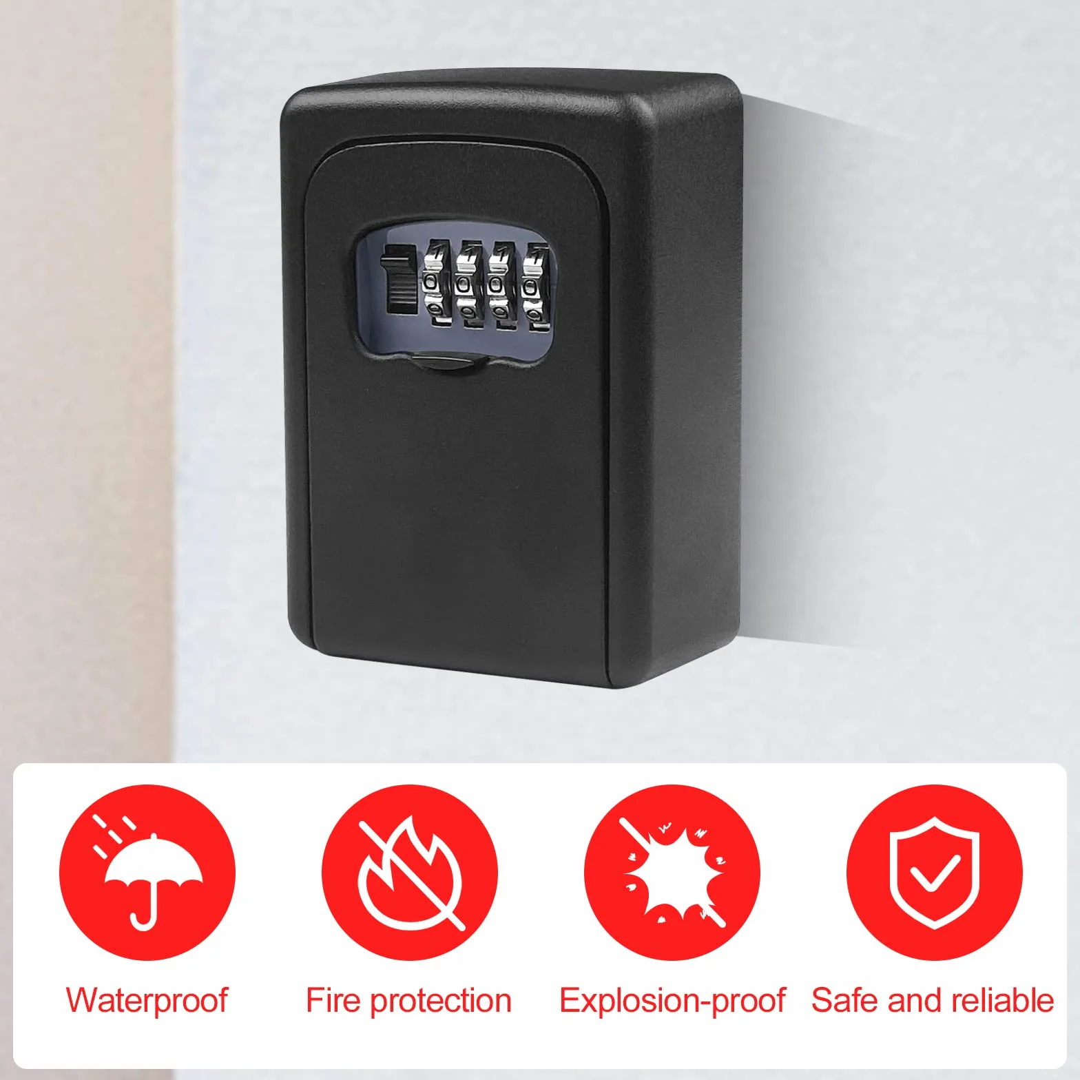 Ceisazira Caja de Seguridad para Llaves con Código de 4 Dígitos, Impermeable, Resistente a la Corrosión, Pared, Negro