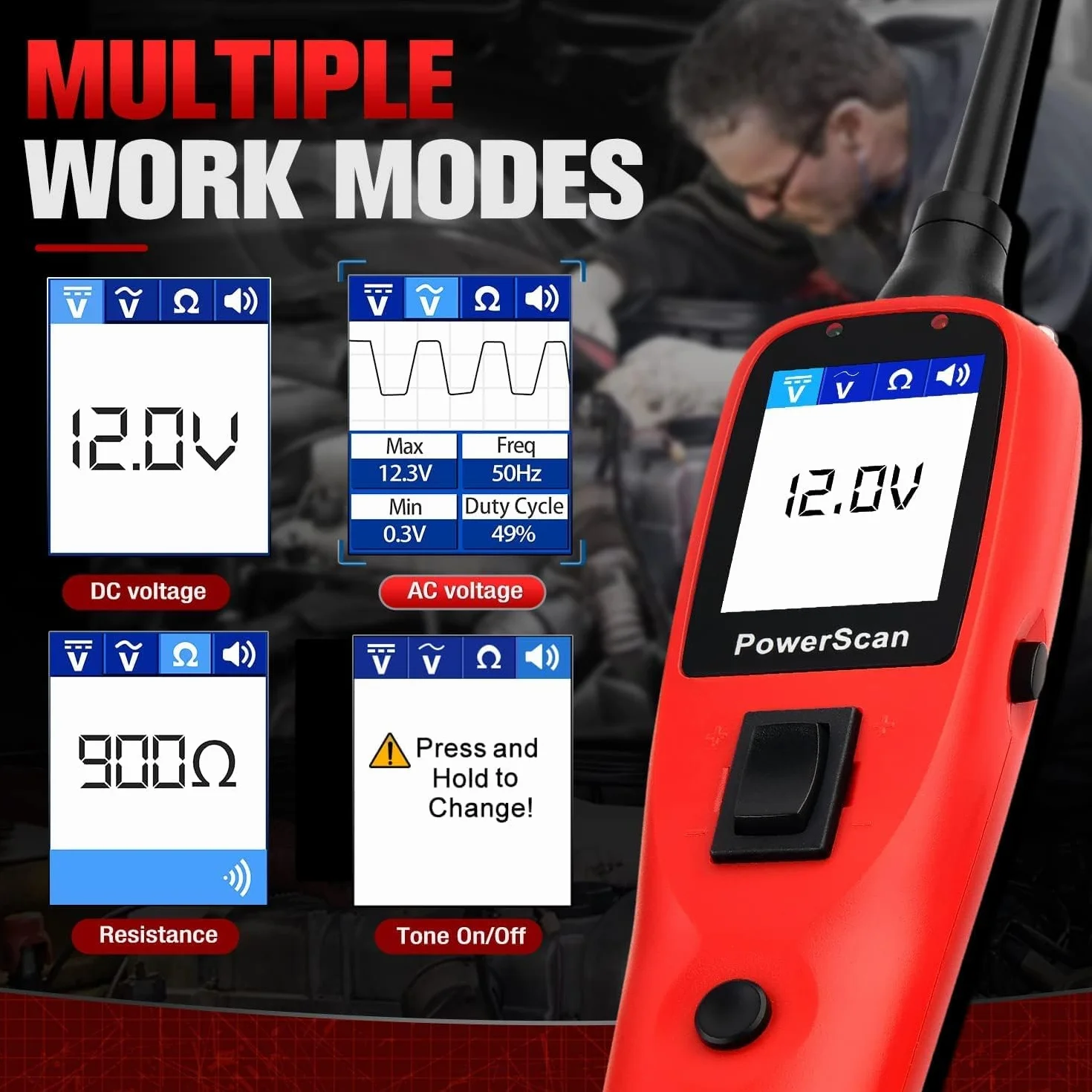 Autel PowerScan PS100 Kit Sonda Circuito, Herramienta Diagnóstico Sistema Eléctrico 12V 24V,Lectura Resistencia Corriente CA/CC, Activación Componente,Prueba Corto/Tierra/Continuidad/Remolque,6M Cable