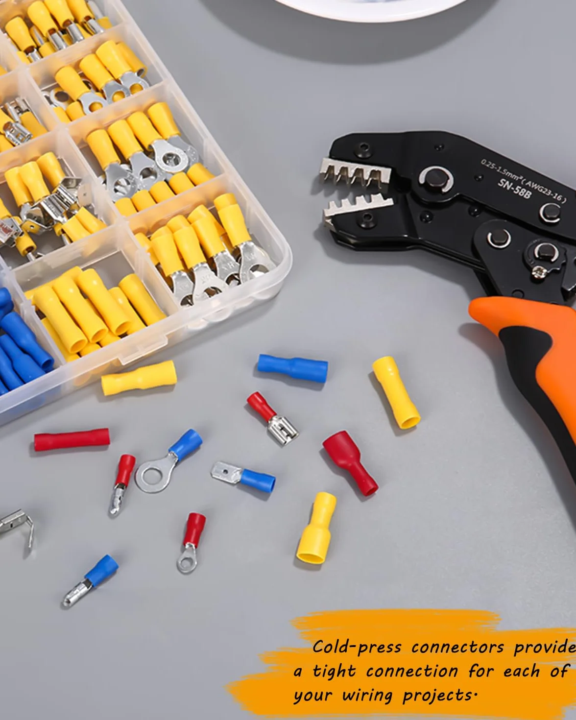 480 Piezas Terminales Eléctricos,30 Tipos terminales eléctricos con aislados,Conectores Macho/Hembra Aislados Crimp Terminal Pala y Horquilla,con Caja de Surtido, para Industria electricistas Sistema