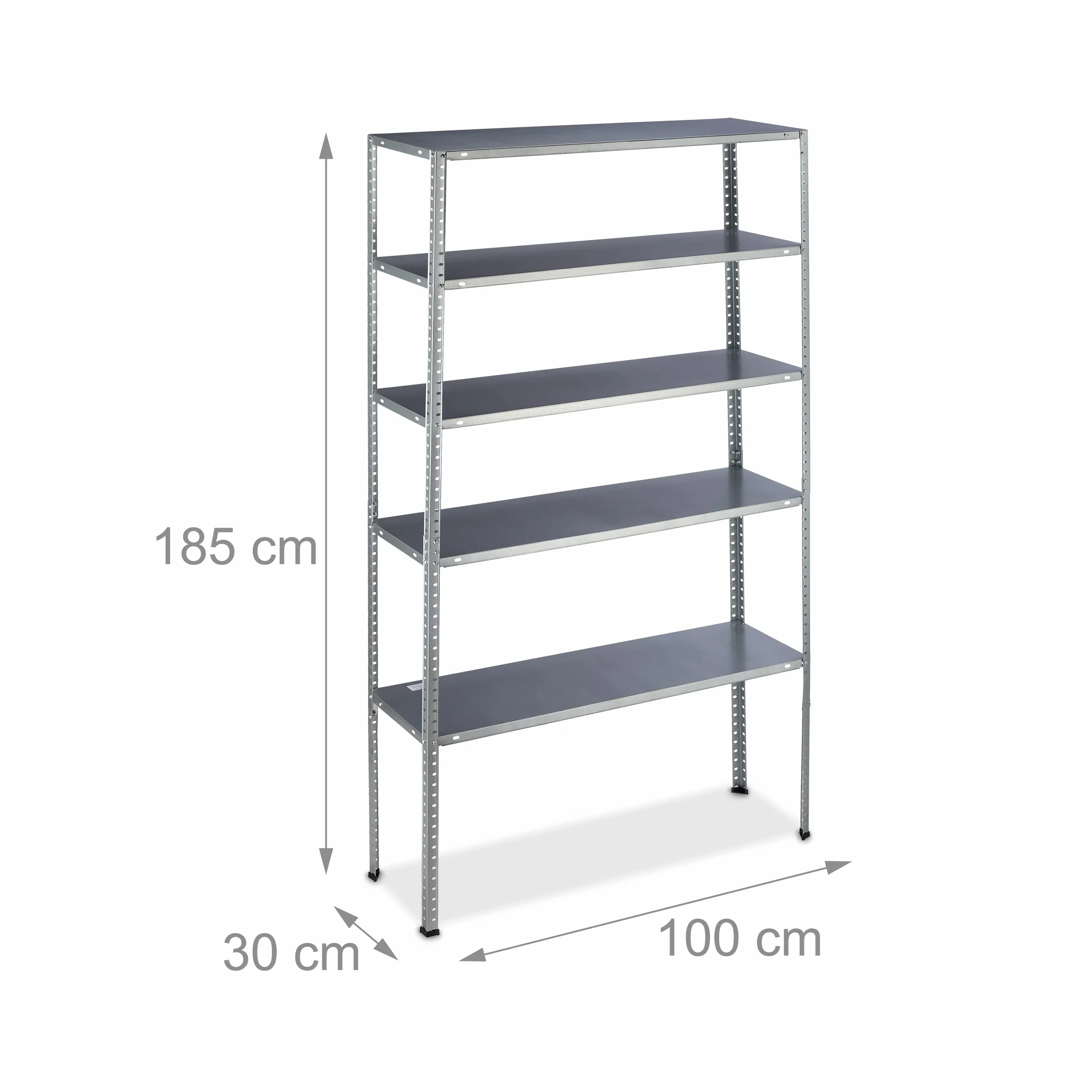 Relaxdays Estantería Metálica Industrial, 5 Baldas, 185 x 100 x 30 cm, Resiste 250 kg, Taller, Garaje o Sótano, Plateado