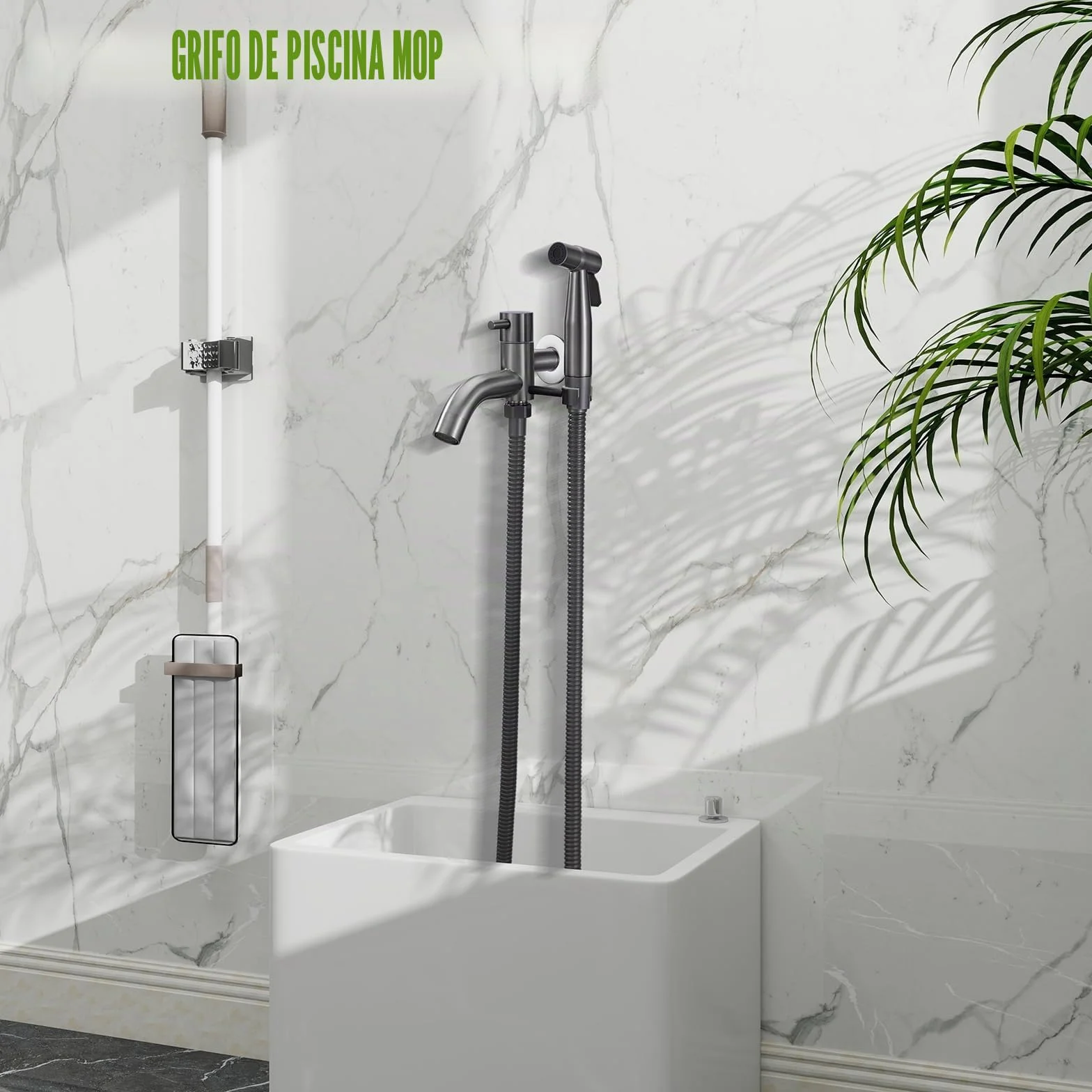 Grifo de Fregadero de Agua Fría Montado en la Pared Grifo Pared con Ducha Grifo Bidet para Wc Con Mangueras Telescópicas De 1.5m para Lavado de Inodoros, Higiene Personal, Baño de Mascotas