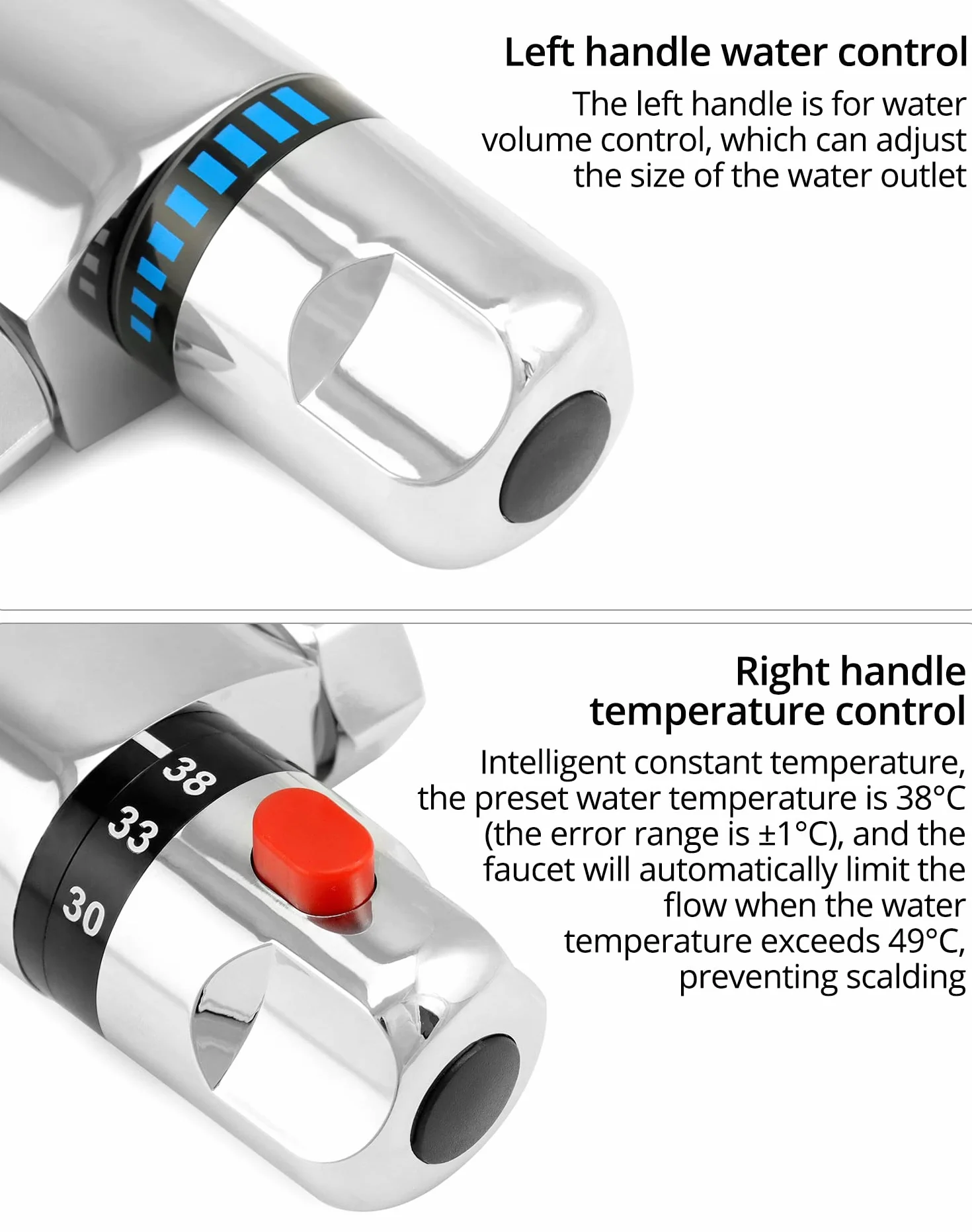 QWORK grifo ducha termostatico, salida de válvula G1/2 ", izquierda caliente derecha fría, mezclador de ducha de latón, control de temperatura constante para baño