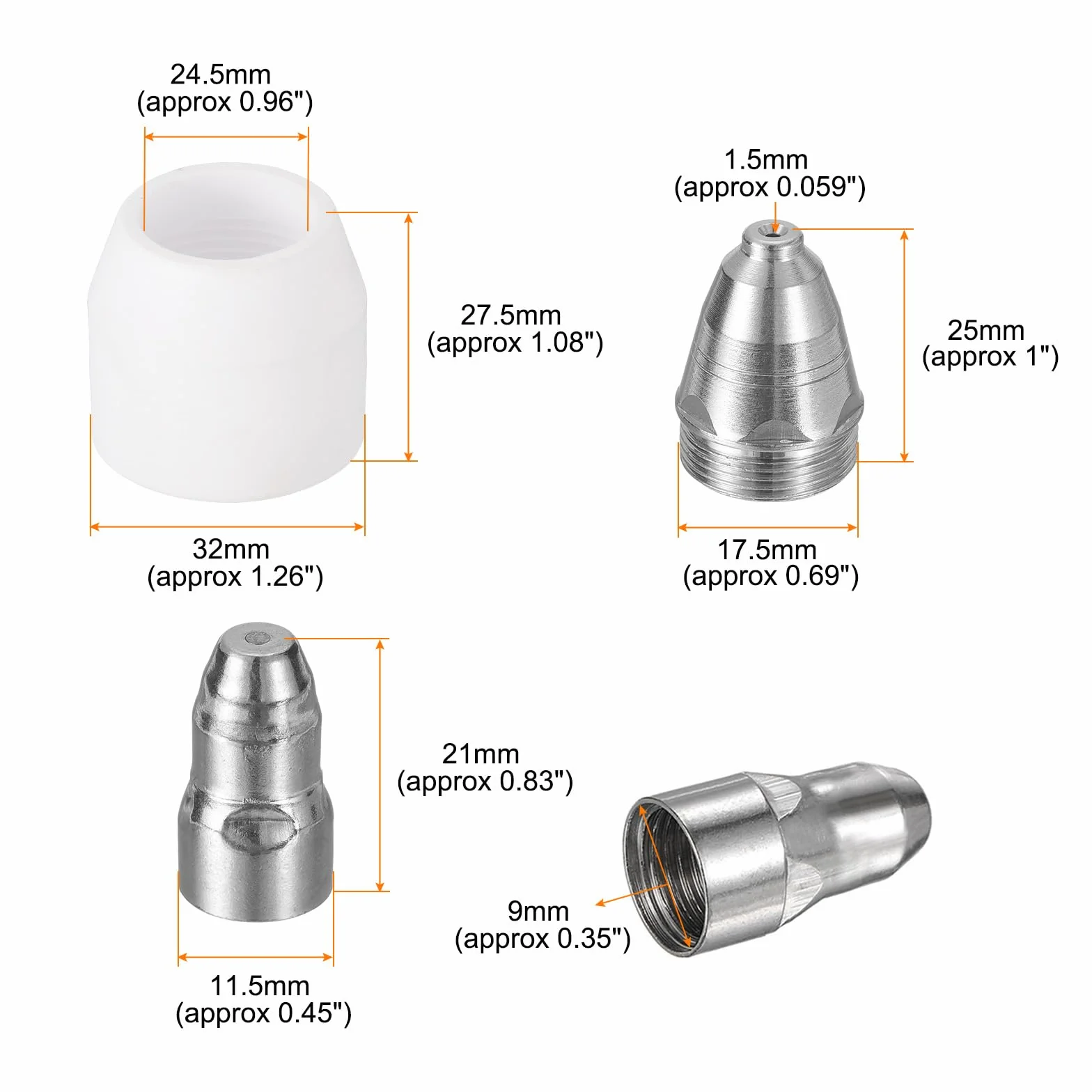QUARKZMAN 45 Piezas Kit De Consumibles Para Cortador De Plasma P80 Incluye Boquillas Electrodos Y Tazas De Protección Con Punta De Boquilla De 1.5 Mm