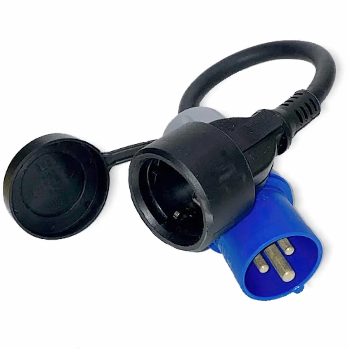 CEE Juego de adaptadores de Camping con Cajas Protectoras 1,5/0,3m - Cable Adaptador Schuko Macho y Caja de Cables (3 x 2,5 mm², 230 V, 16 A, 1,5 m, 0,3 m), Rojo, IP44, Cable Autocaravana