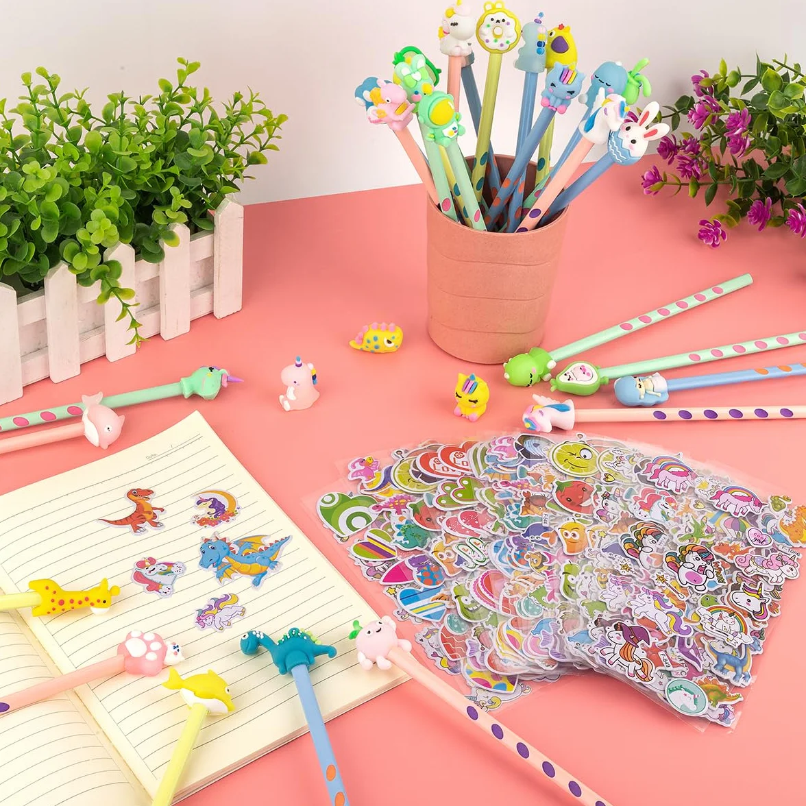 Set 60 Lapices y Pegatinas 3D Infantiles Regalos Cumpleaños Niños Colegio