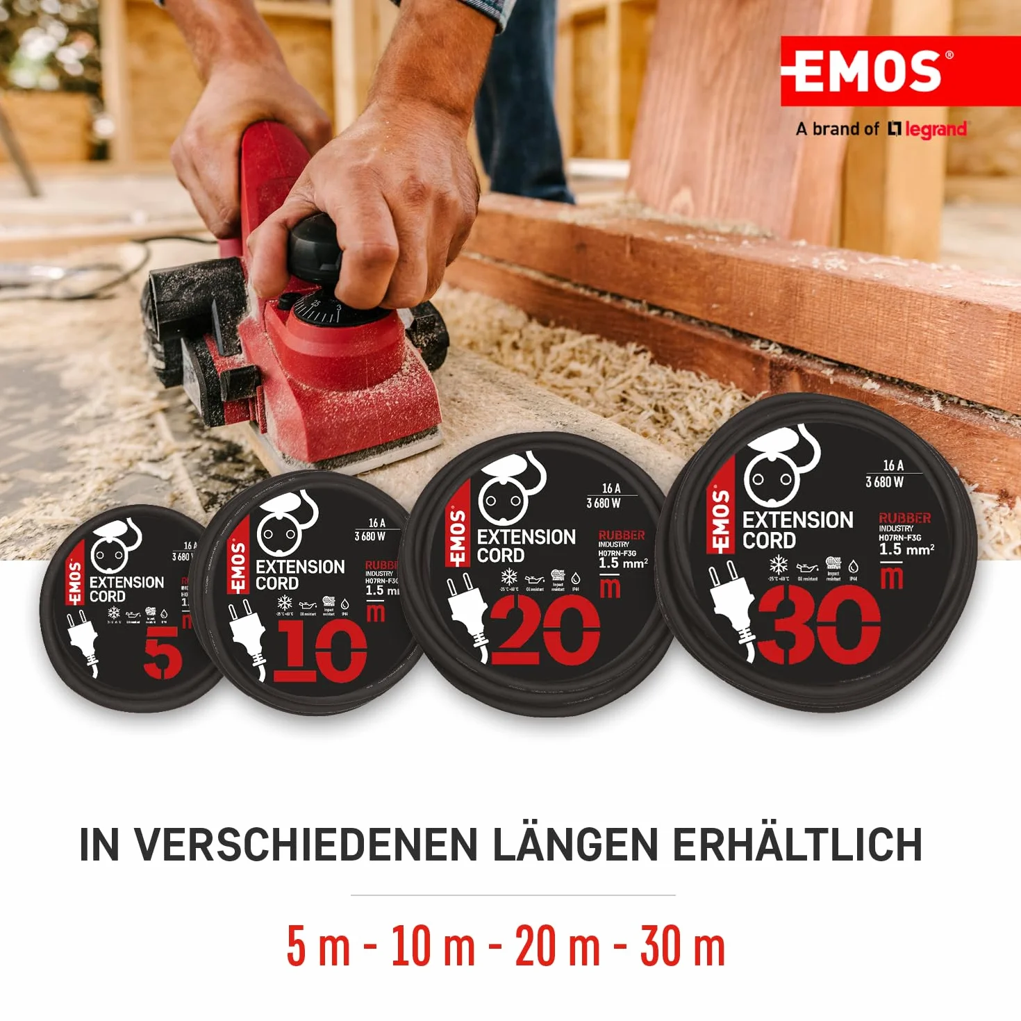 Emos E-008 P1820 Cable alargador Schuko H07RN-F3G 20m IP44 1,5 mm2