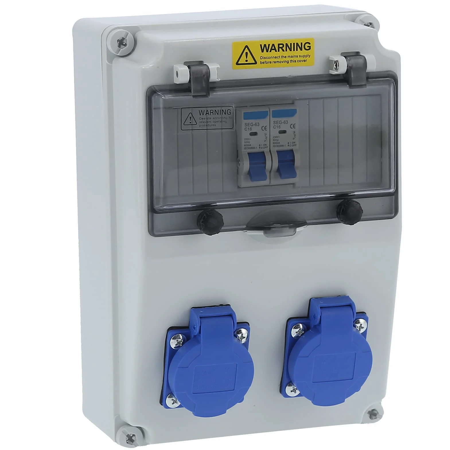 Distribuidor de pared de 2 posiciones, 16 A 220 – 250 V, distribuidor de corriente de construcción, distribuidor de corriente para montaje en pared, IP65 (enchufe de la UE)