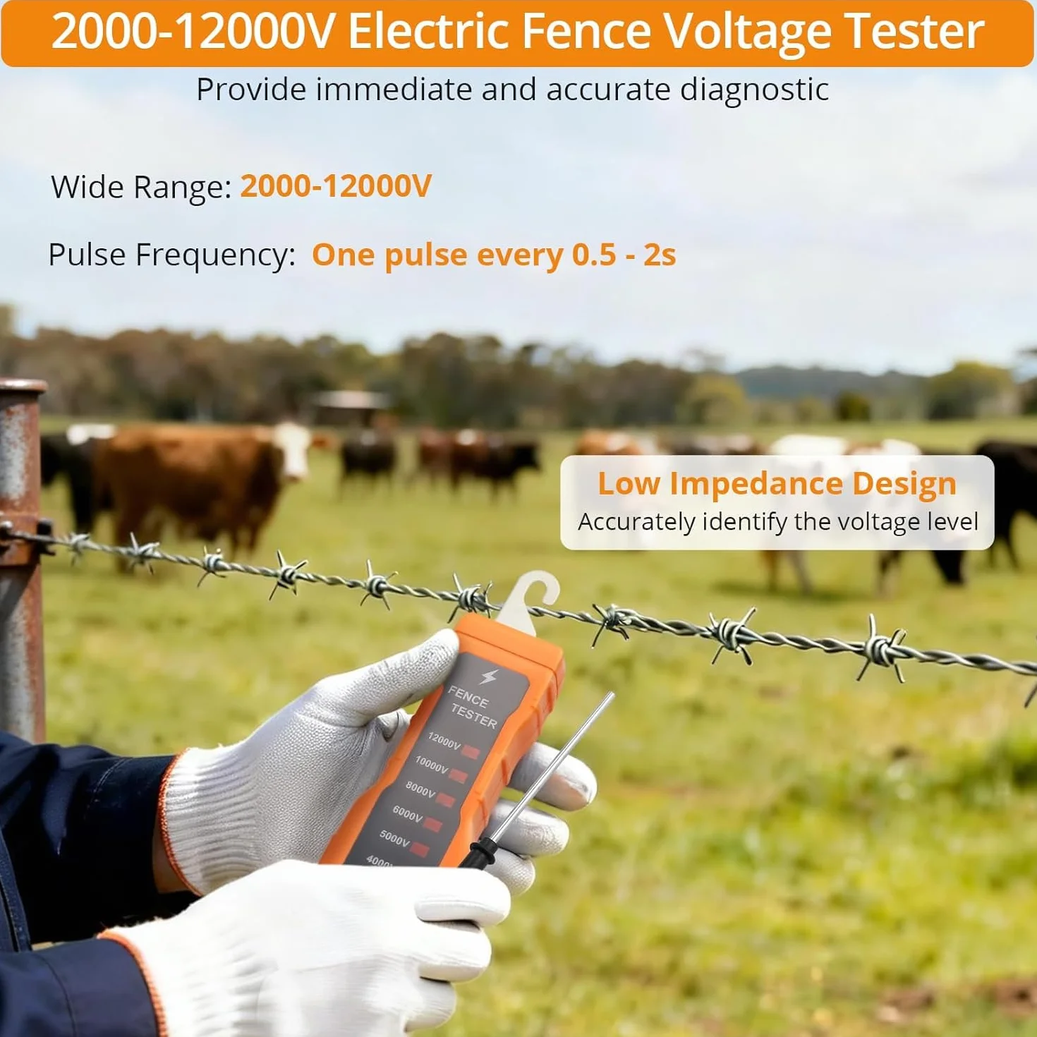 Neoteck Probador de Voltaje de Cerca Eléctrica 12KV 2000-12000V Medidor de Voltaje de Cerca de Neón con 8 Luces Indicadoras para Diagnosticar Fallos en Cercas de Ranchos y Granjas
