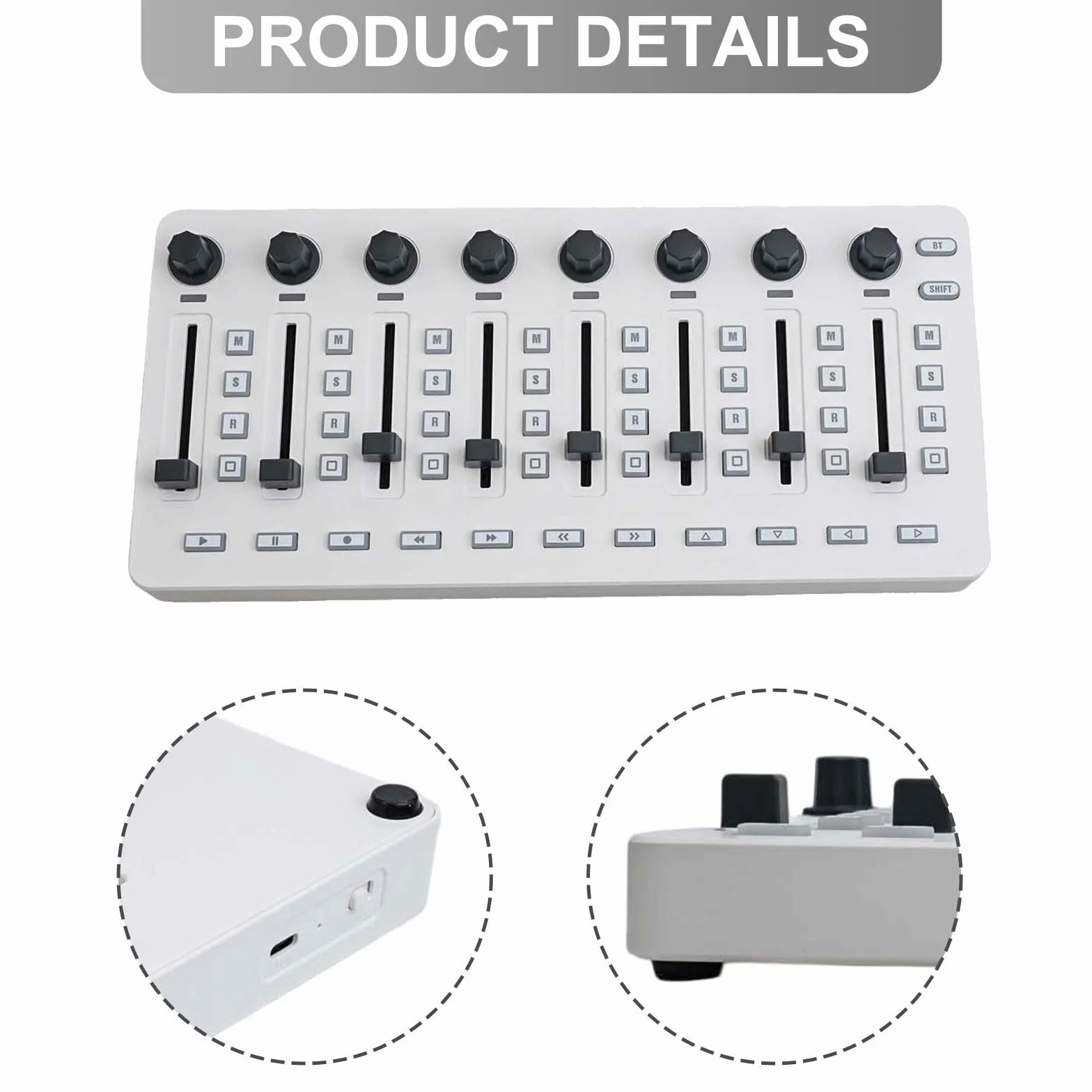 Portátil para controlador midi para producción de música, inalámbrico BT alimentado por USB para mini mezclador de teclado con 8 perillas giratorias para control de sintetizador virtual de 25,5 cm