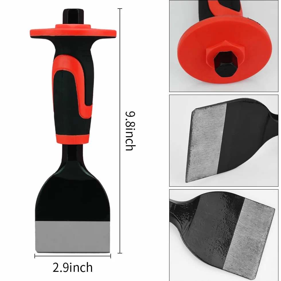 Airless SJG Juego de 3 Cinceles de Albañil Con Salvamanos y Protector, Cincel de Ladrillo, Cortafríos Con Protección (240mm/300mm/300mm)