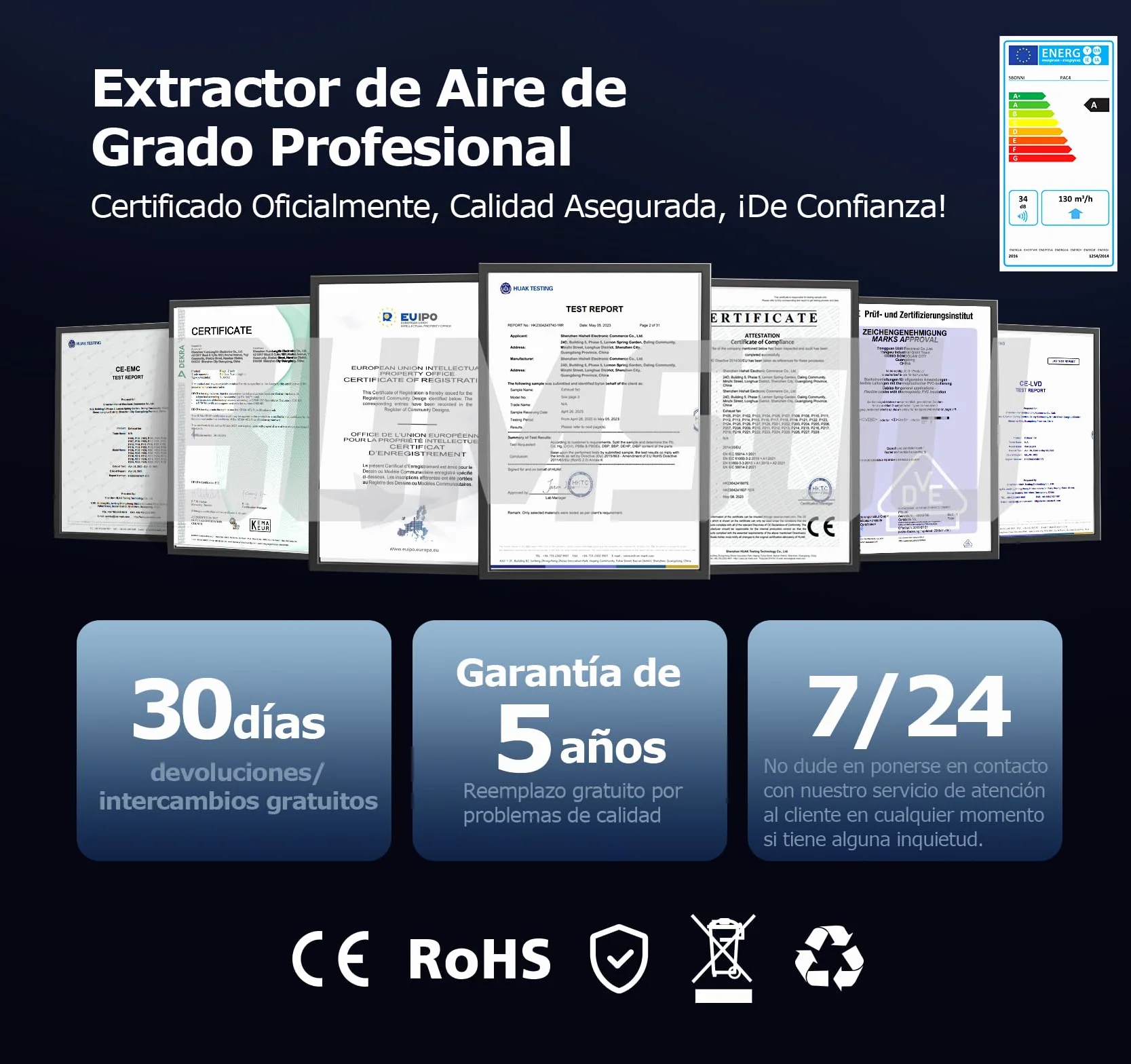 Extractor de Baño Silencioso 100mm 130m³/h IPX4 Ventilador de Aire