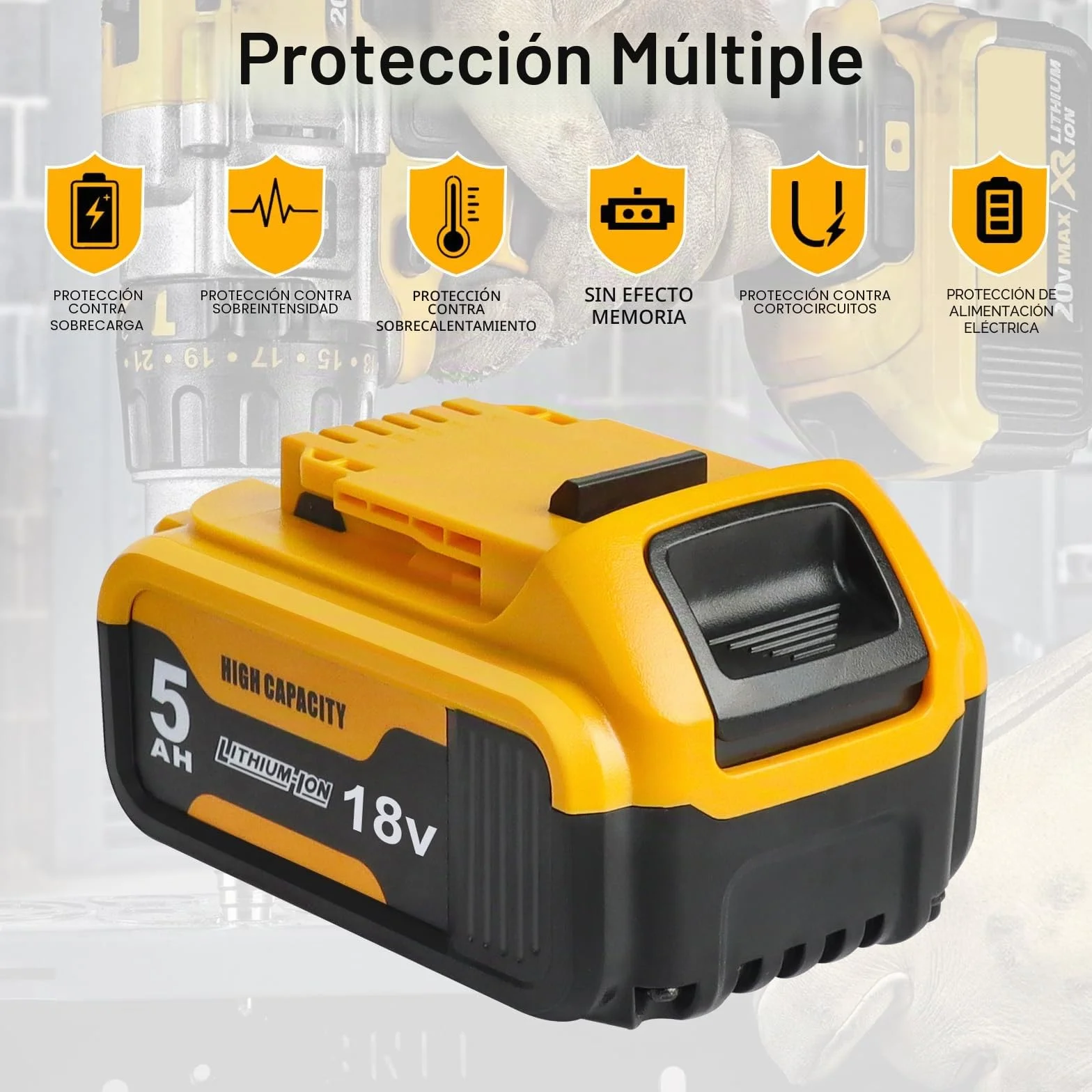 Waitley 5.0A DCB184 para Dewalt 18V Batería DCB184 DCB200 DCB182 DCB180 DCB181 DCB182 DCB200