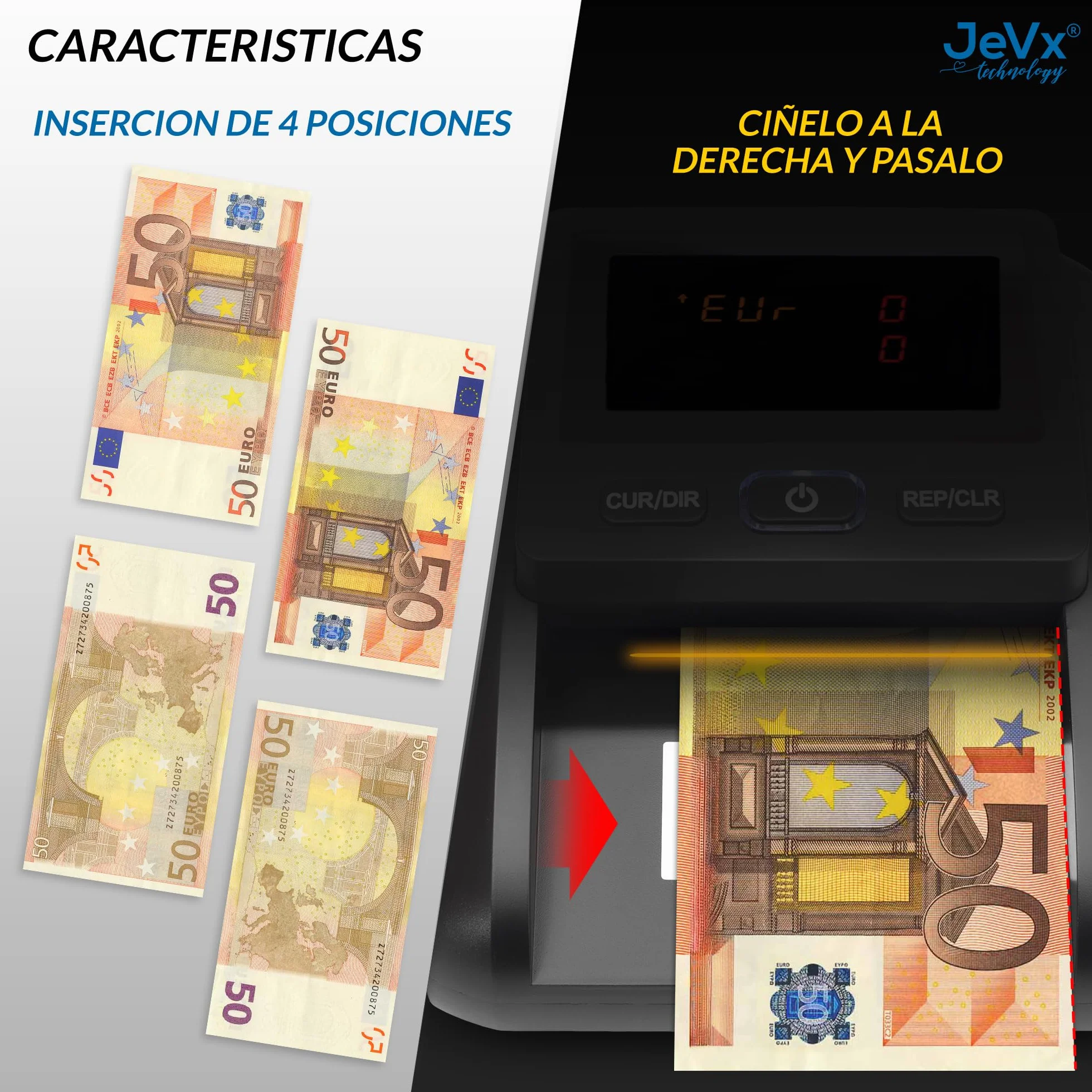 Detector Billetes Falsos 2026 y Contador de Billetes, 9 Sistemas de Seguridad, Comprobador Billete Euro