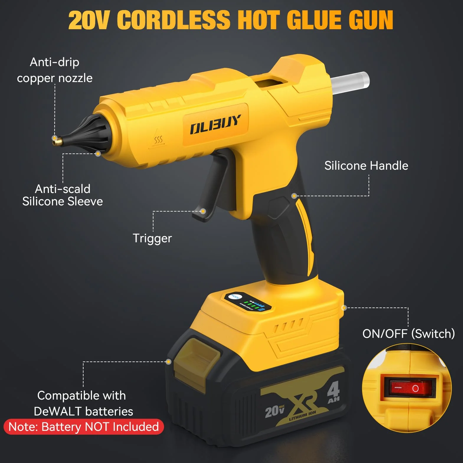 Pistola de pegamento caliente para batería DW de 20 V, solo herramienta