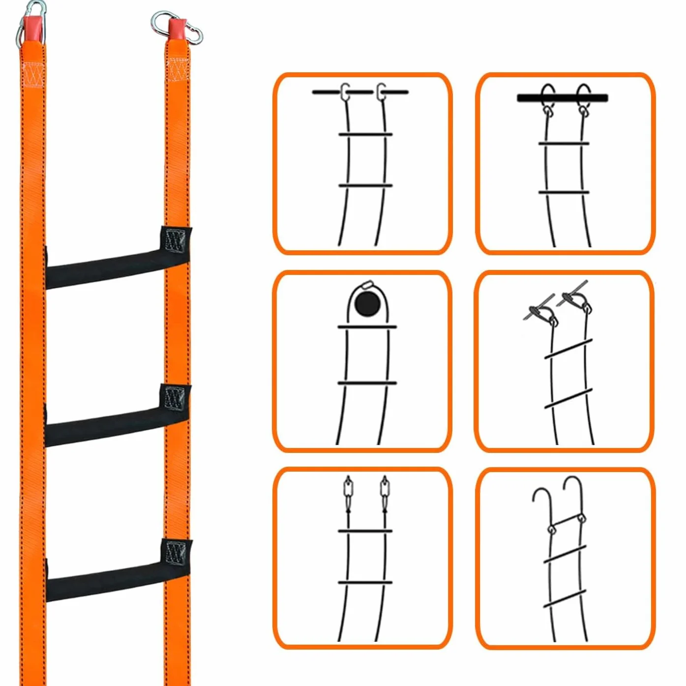 Escalera de Emergencia Resistente al Fuego con 2 Mosquetones - Escapada Portátil, Soporte Máximo 600kg para Hogar y Edificio (15M)