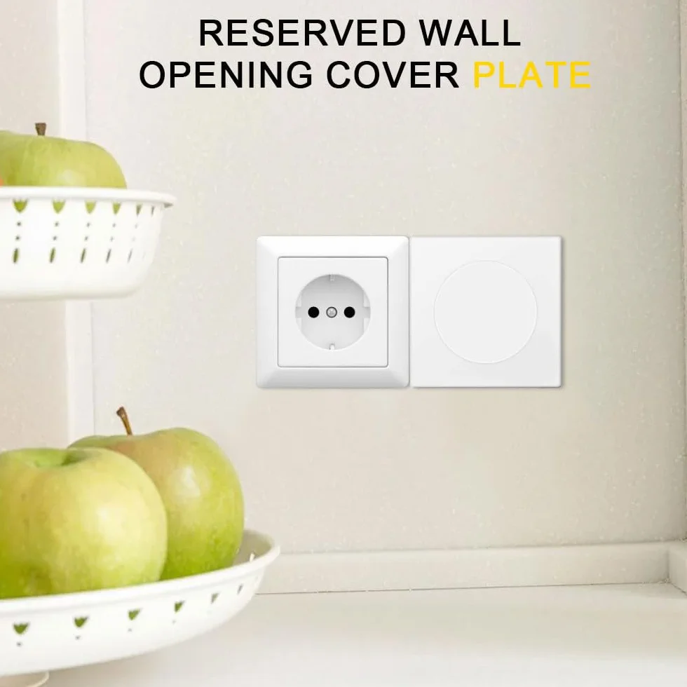2Pcs Placa de Pared Decorativa,86 x 86 mm, Autoadhesivas Tapa Ciega Enchufe Pared, Cubierta para Enchufes con Orificio Extraíble para Enchufes o Interruptores no Utilizados(Blanco)